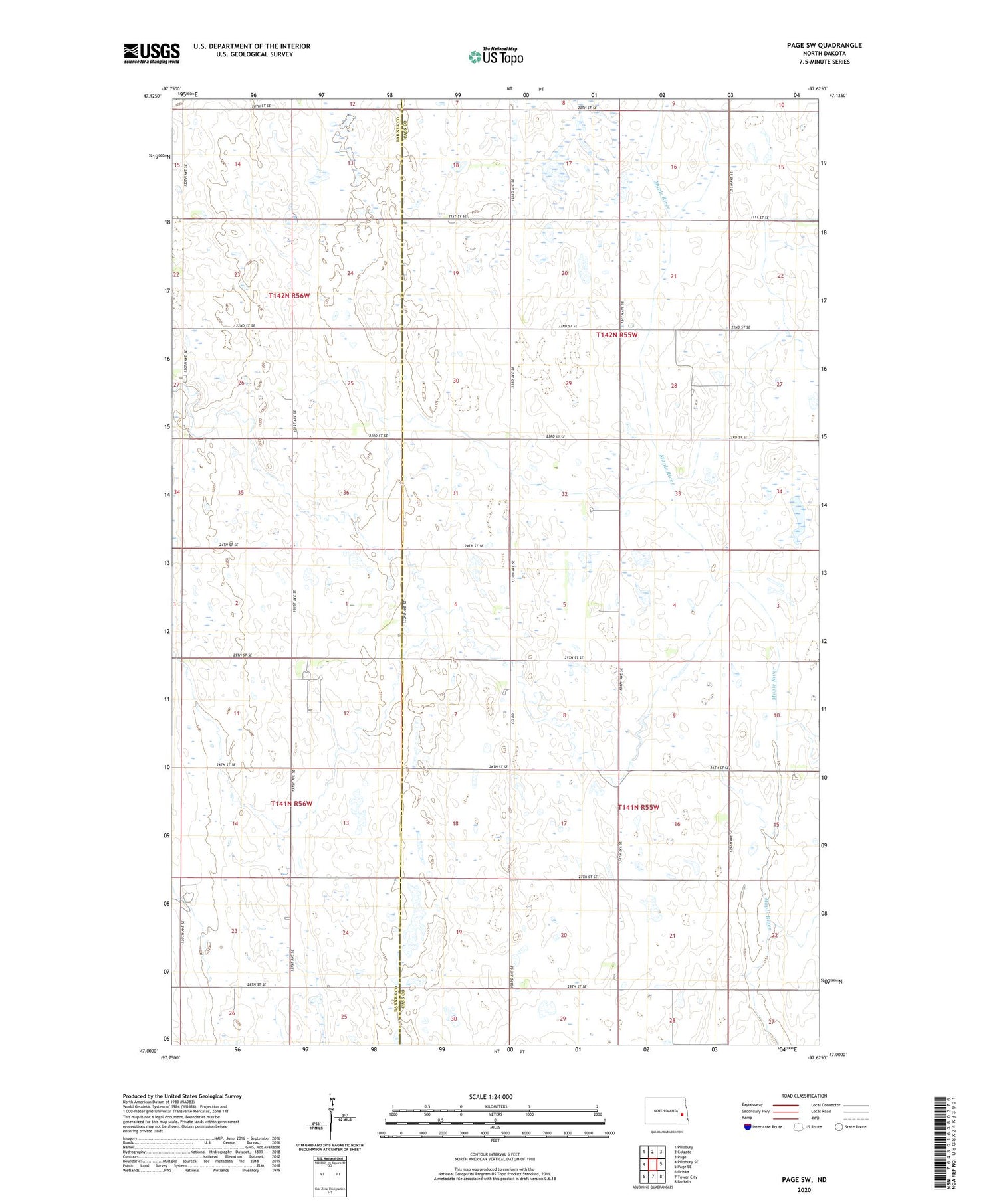 Page SW North Dakota US Topo Map Image