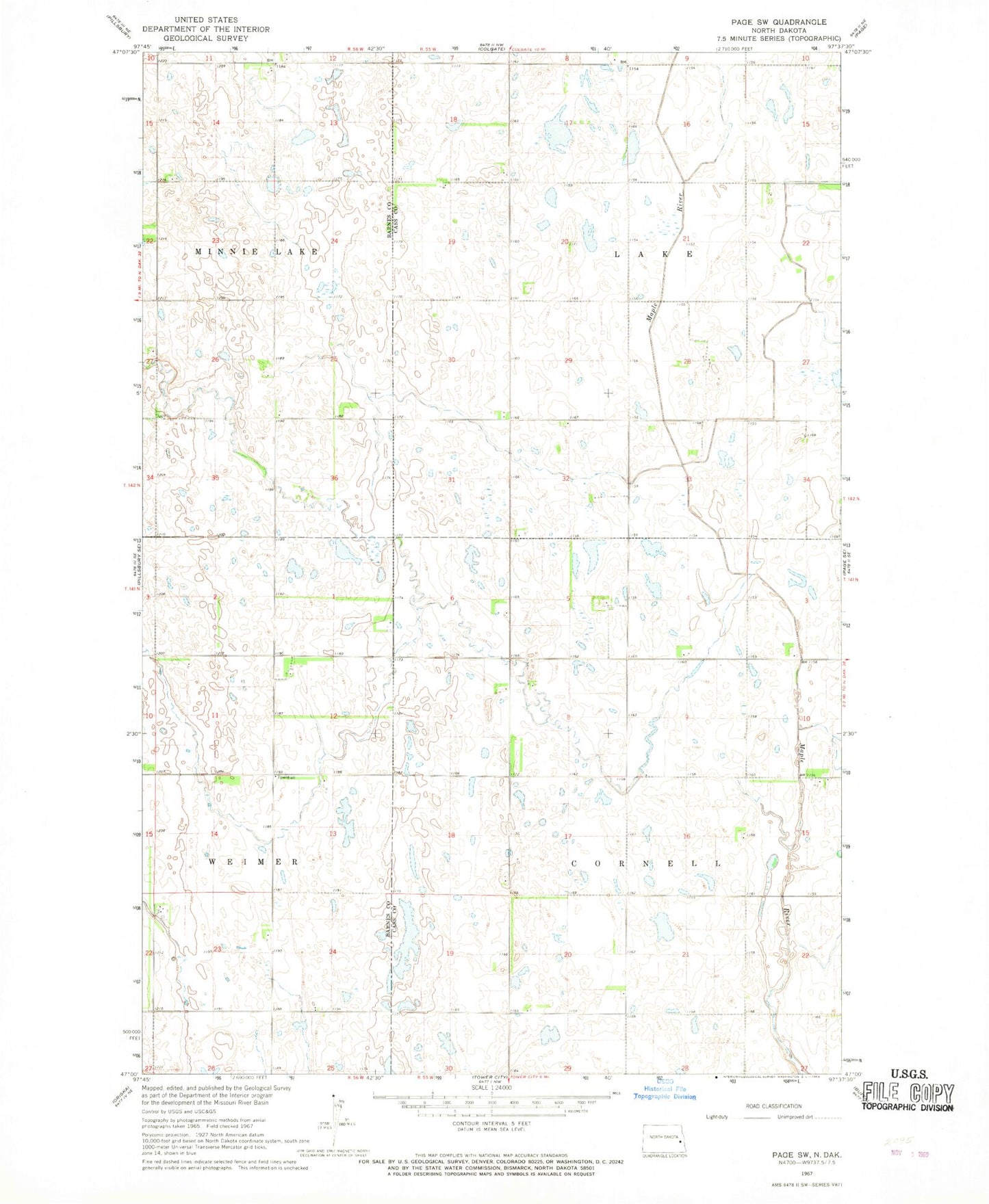 Classic USGS Page SW North Dakota 7.5'x7.5' Topo Map Image