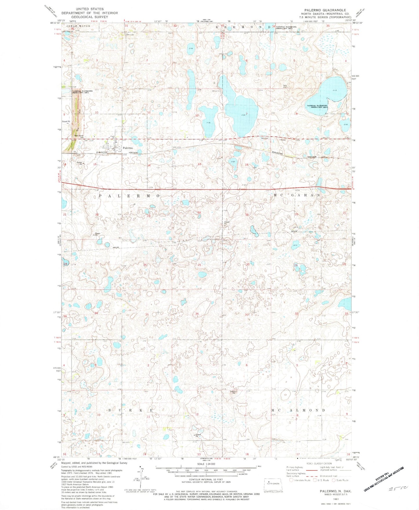 Classic USGS Palermo North Dakota 7.5'x7.5' Topo Map Image