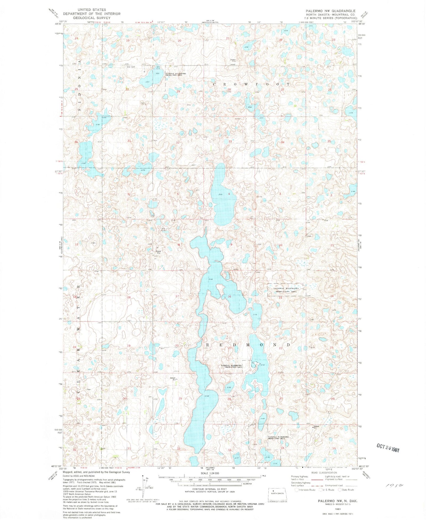 Classic USGS Palermo NW North Dakota 7.5'x7.5' Topo Map Image