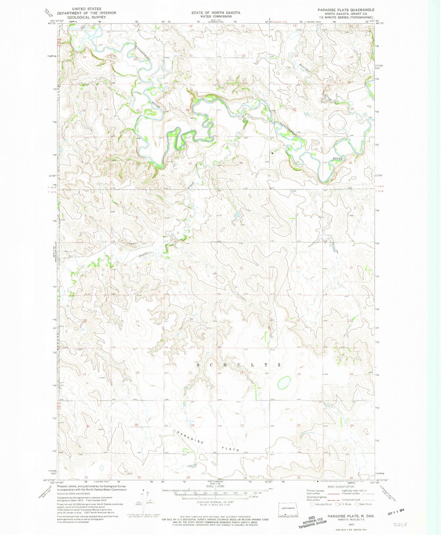 Classic USGS Paradise Flats North Dakota 7.5'x7.5' Topo Map Image