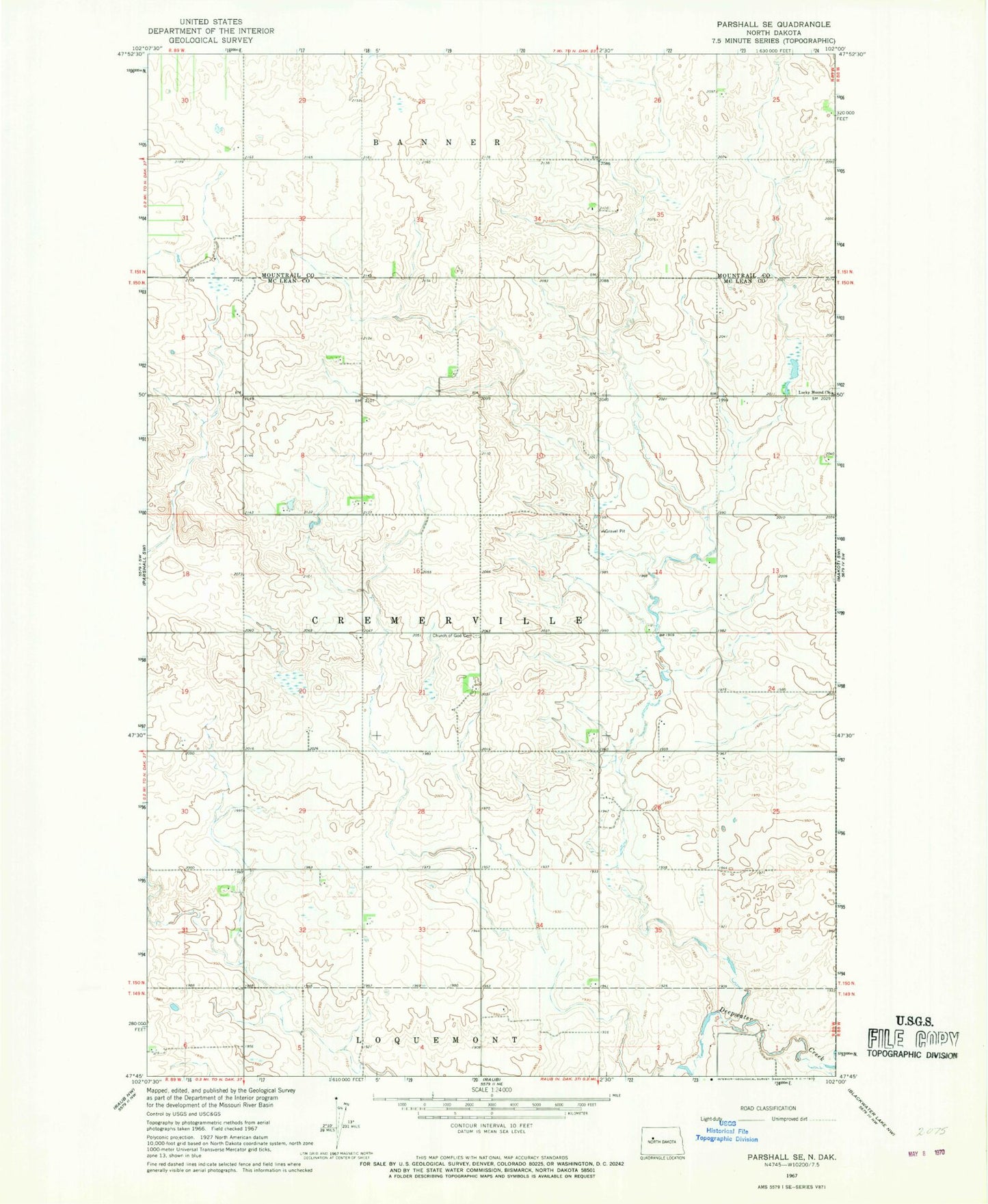 Classic USGS Parshall SE North Dakota 7.5'x7.5' Topo Map Image