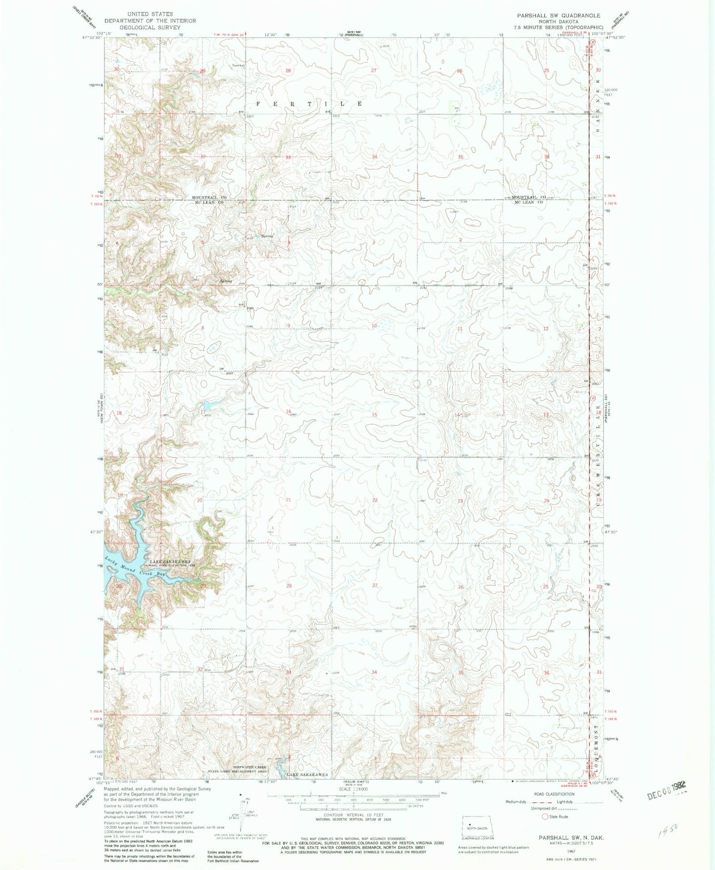 Classic USGS Parshall SW North Dakota 7.5'x7.5' Topo Map Image