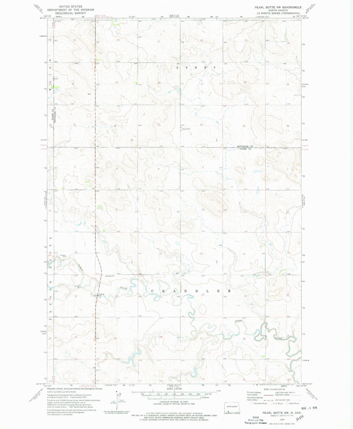 Classic USGS Pearl Butte NW North Dakota 7.5'x7.5' Topo Map Image