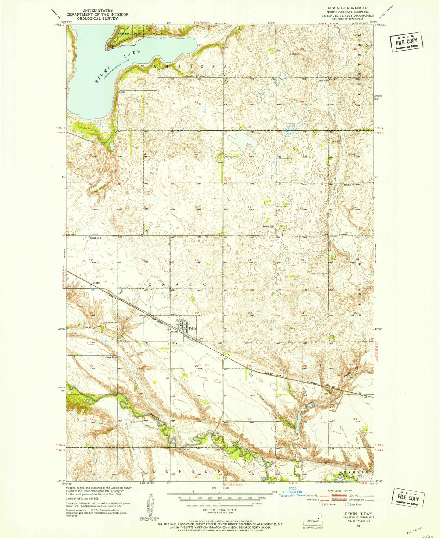 Classic USGS Pekin North Dakota 7.5'x7.5' Topo Map Image