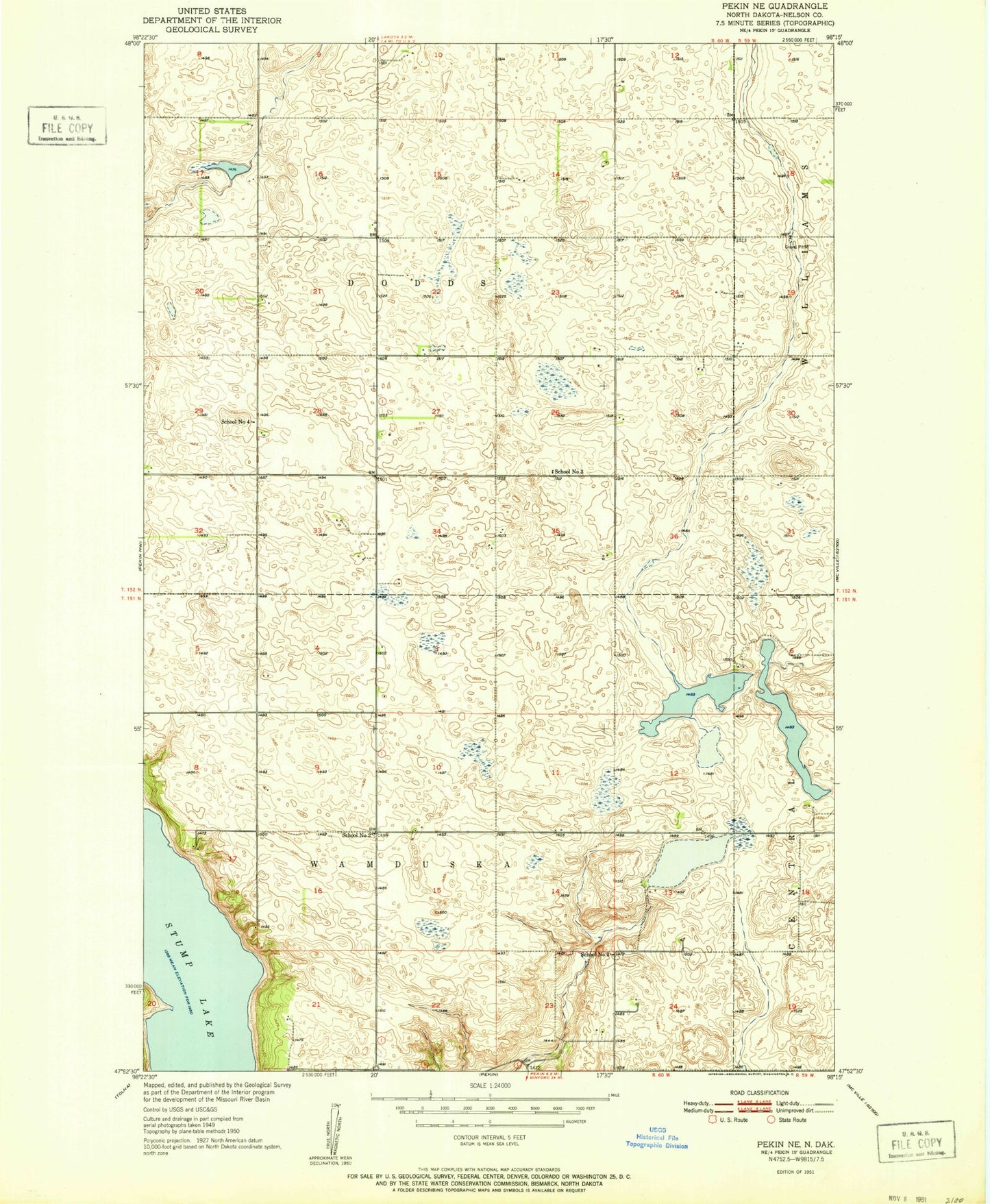 Classic USGS Pekin NE North Dakota 7.5'x7.5' Topo Map Image