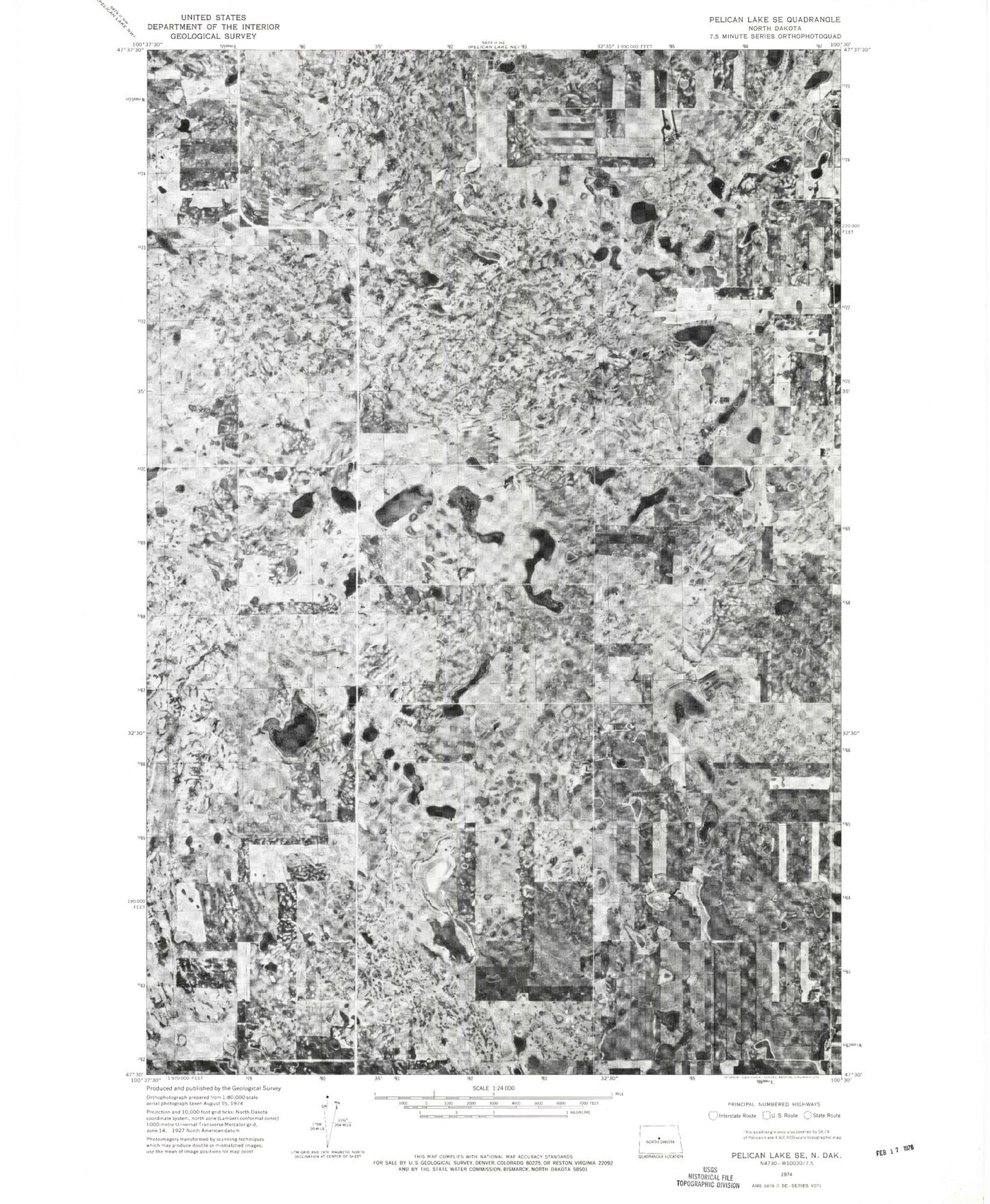 Classic USGS Pelican Lake SE North Dakota 7.5'x7.5' Topo Map Image