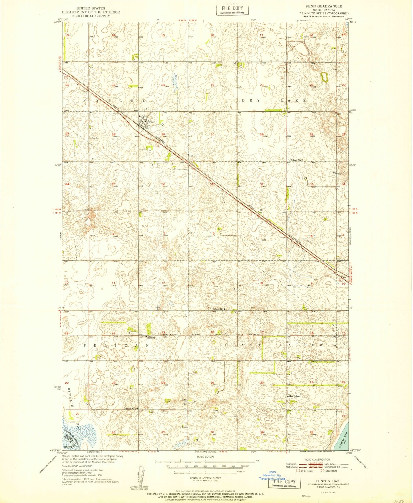 Classic USGS Penn North Dakota 7.5'x7.5' Topo Map Image