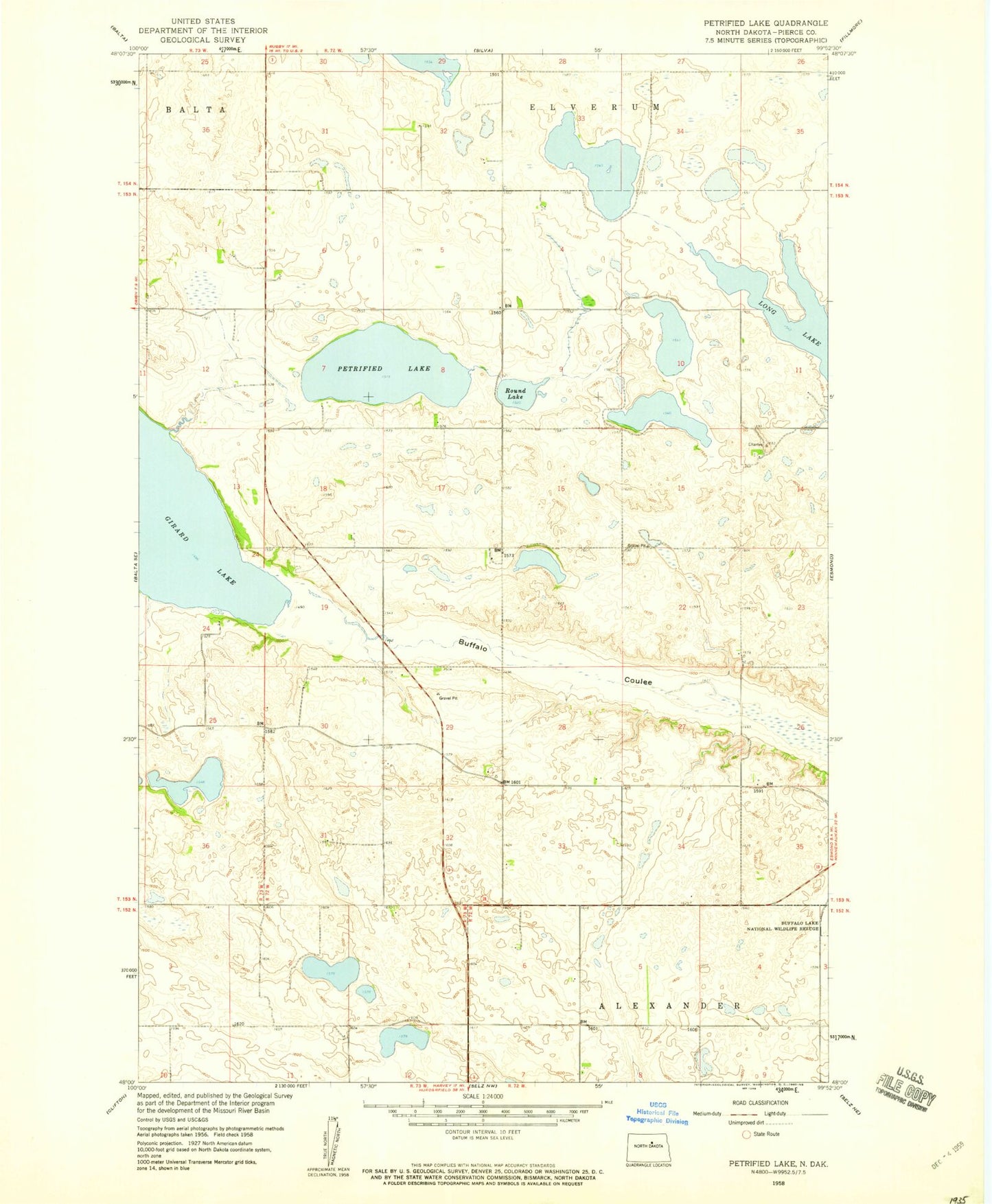 Classic USGS Petrified Lake North Dakota 7.5'x7.5' Topo Map Image