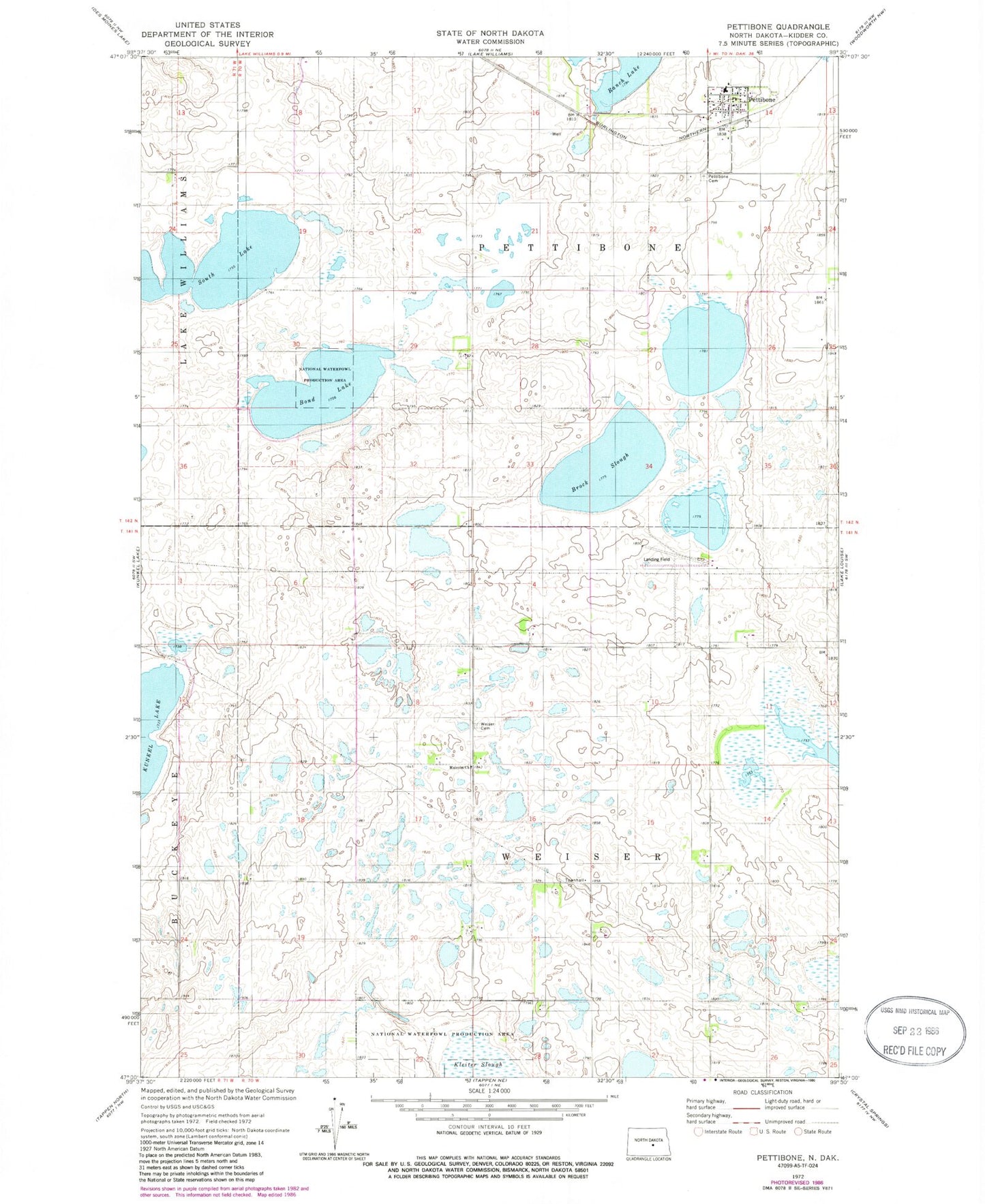 Classic USGS Pettibone North Dakota 7.5'x7.5' Topo Map Image