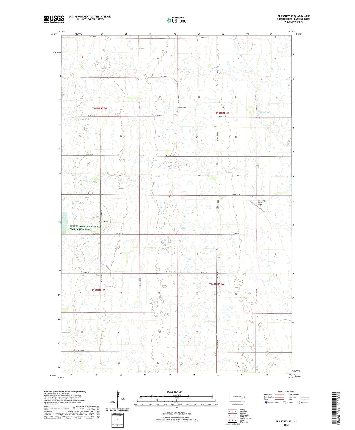 Pillsbury SE North Dakota US Topo Map Image