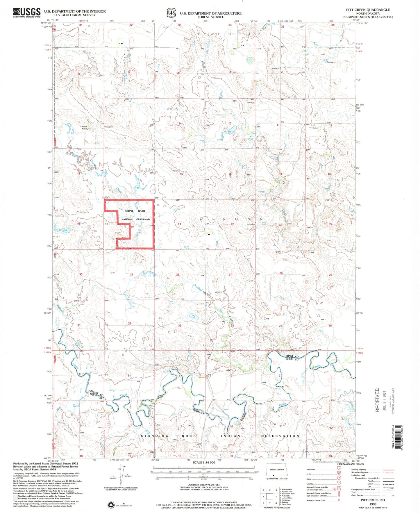 Classic USGS Pitt Creek North Dakota 7.5'x7.5' Topo Map Image
