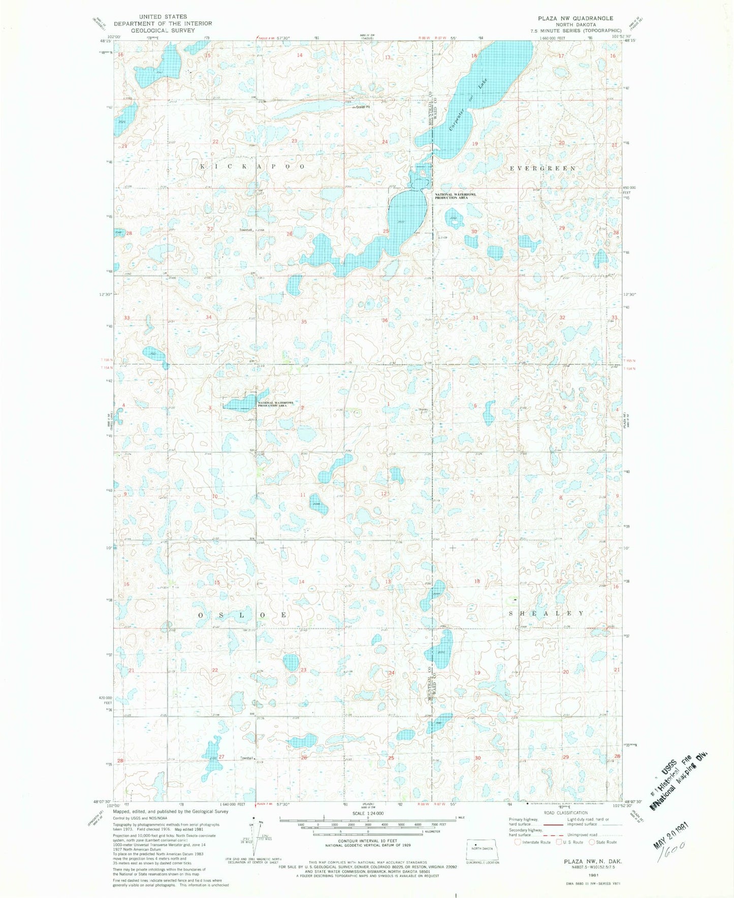Classic USGS Plaza NW North Dakota 7.5'x7.5' Topo Map Image