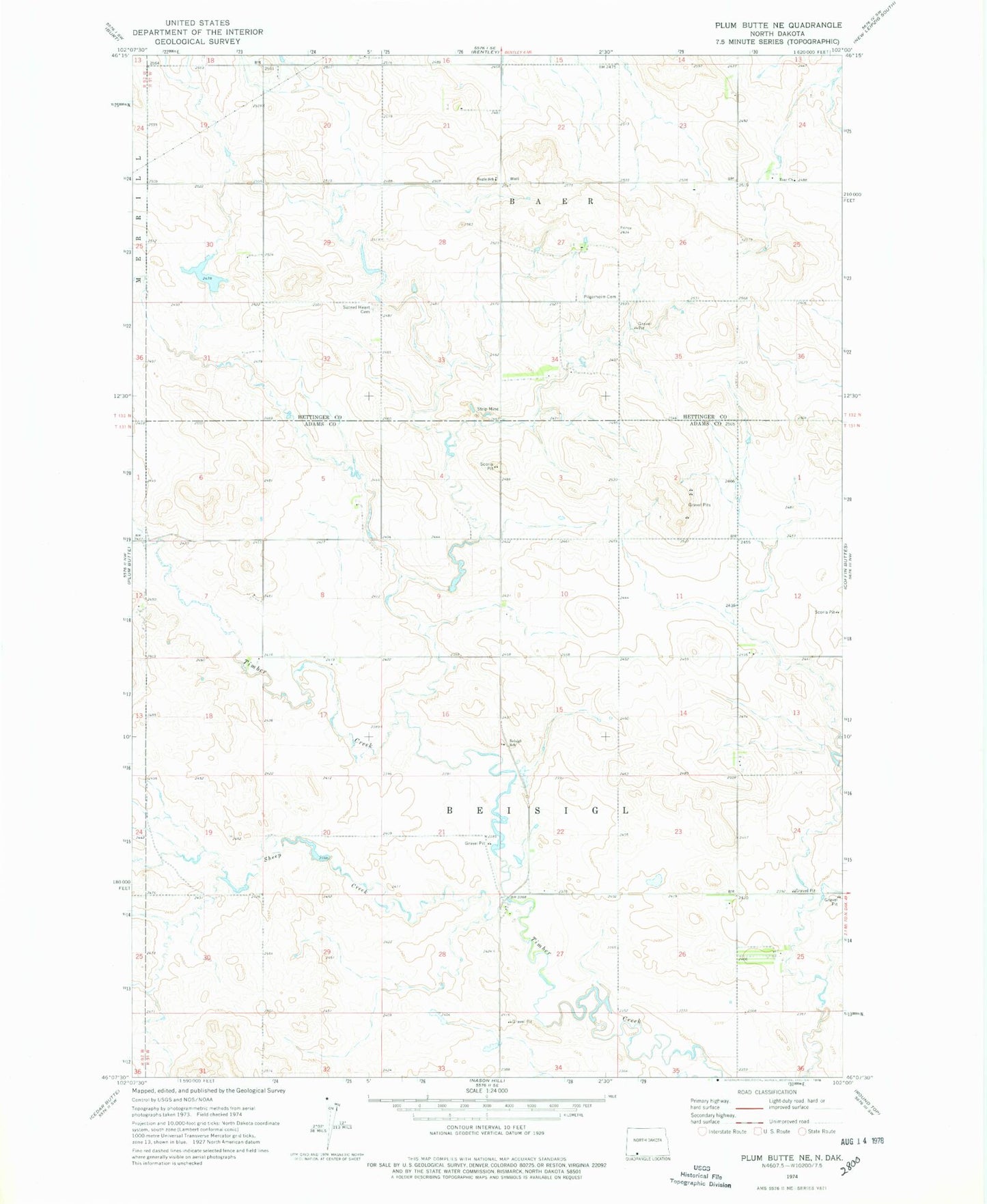 Classic USGS Plum Butte NE North Dakota 7.5'x7.5' Topo Map Image