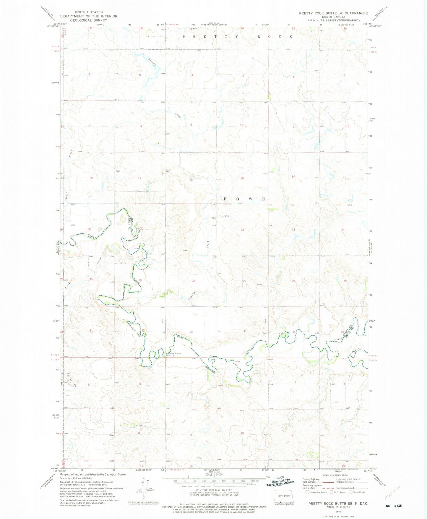 Classic USGS Pretty Rock Butte SE North Dakota 7.5'x7.5' Topo Map Image