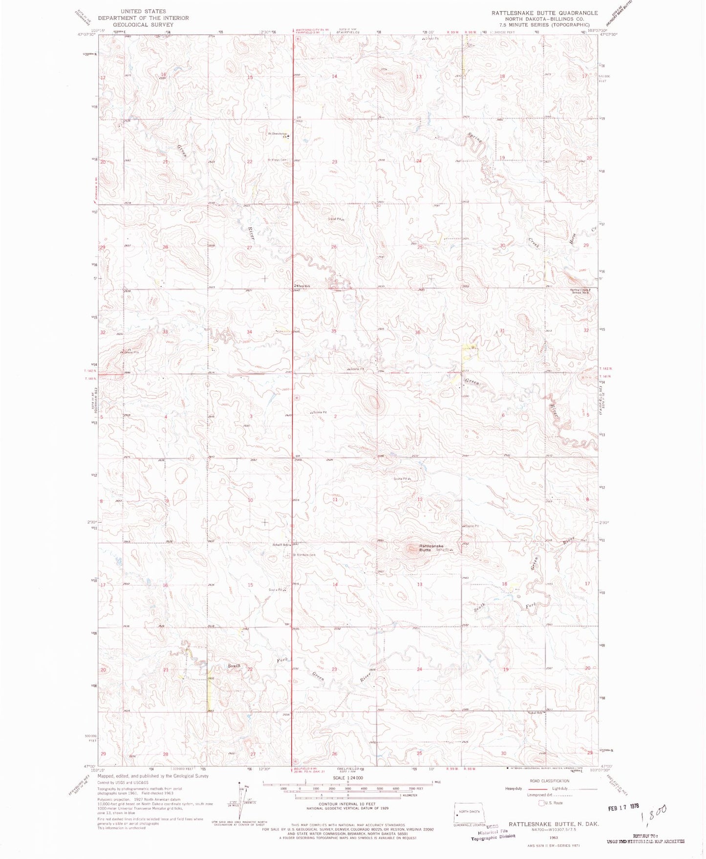 Classic USGS Rattlesnake Butte North Dakota 7.5'x7.5' Topo Map Image