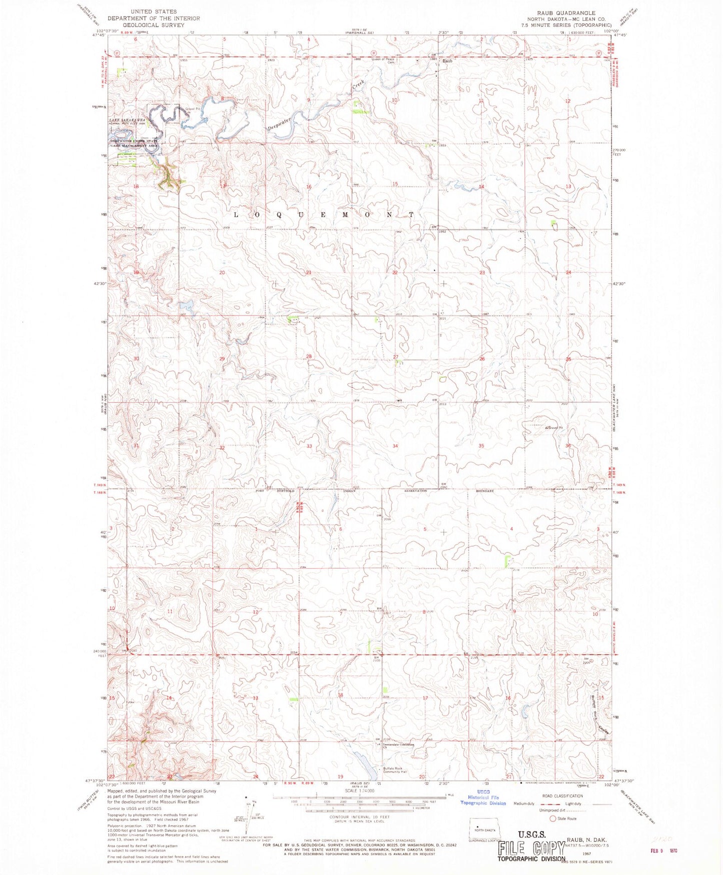 Classic USGS Raub North Dakota 7.5'x7.5' Topo Map Image