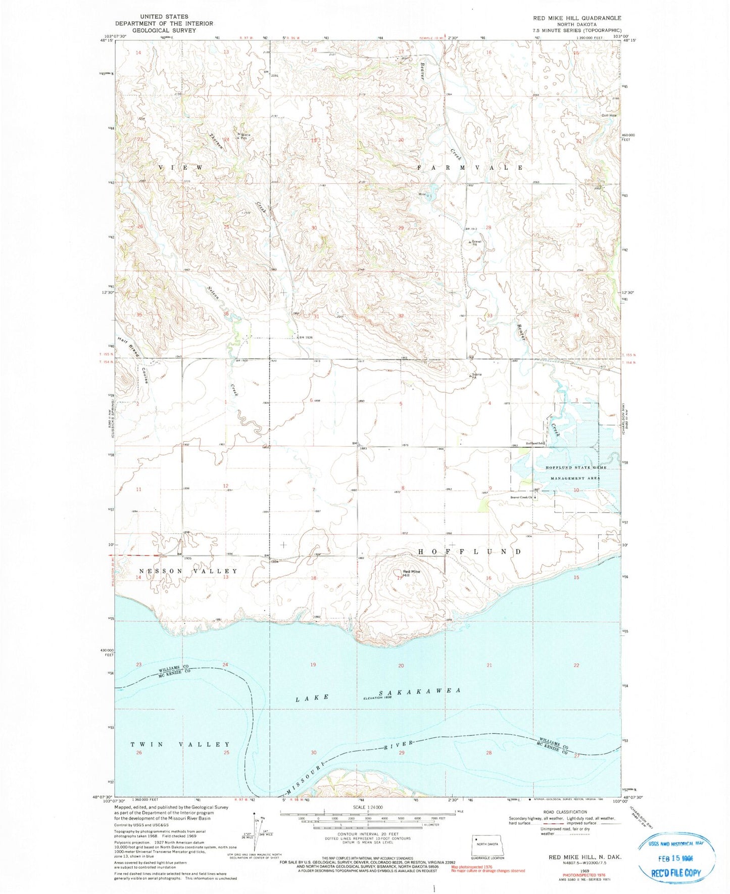 Classic USGS Red Mike Hill North Dakota 7.5'x7.5' Topo Map Image