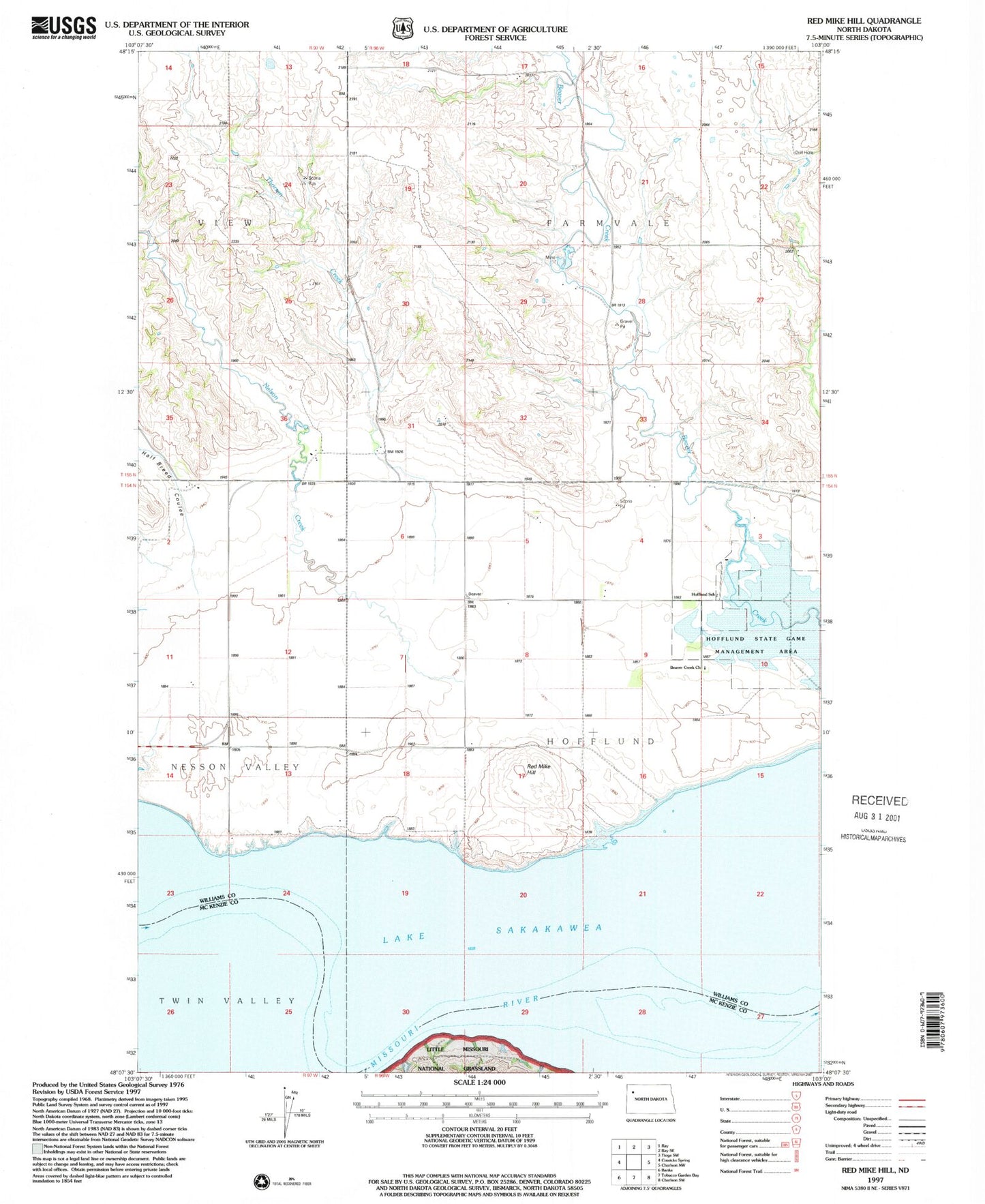 Classic USGS Red Mike Hill North Dakota 7.5'x7.5' Topo Map Image