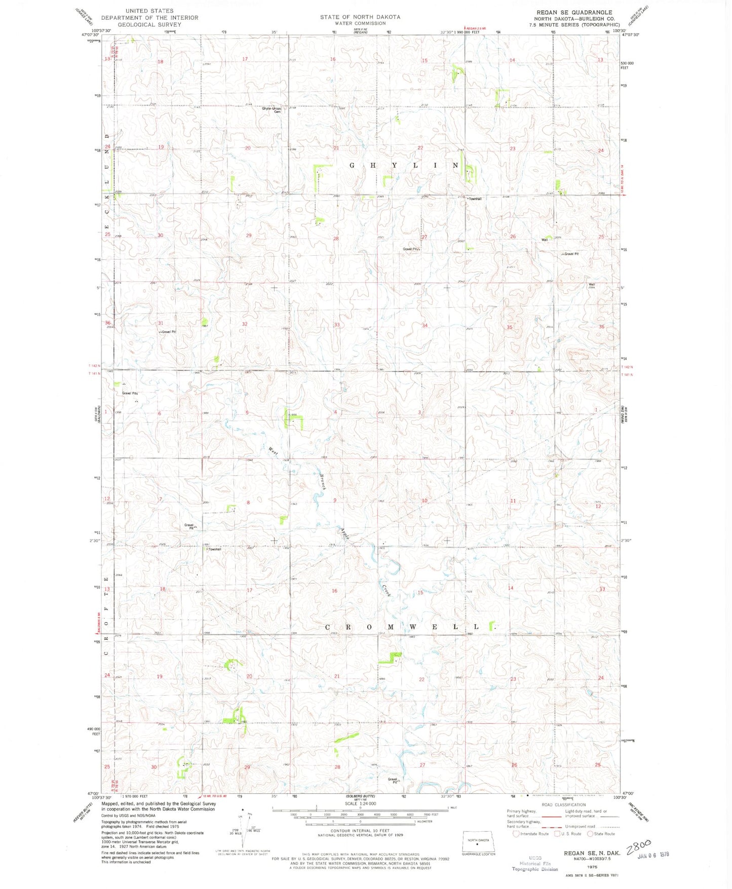 Classic USGS Regan SE North Dakota 7.5'x7.5' Topo Map Image