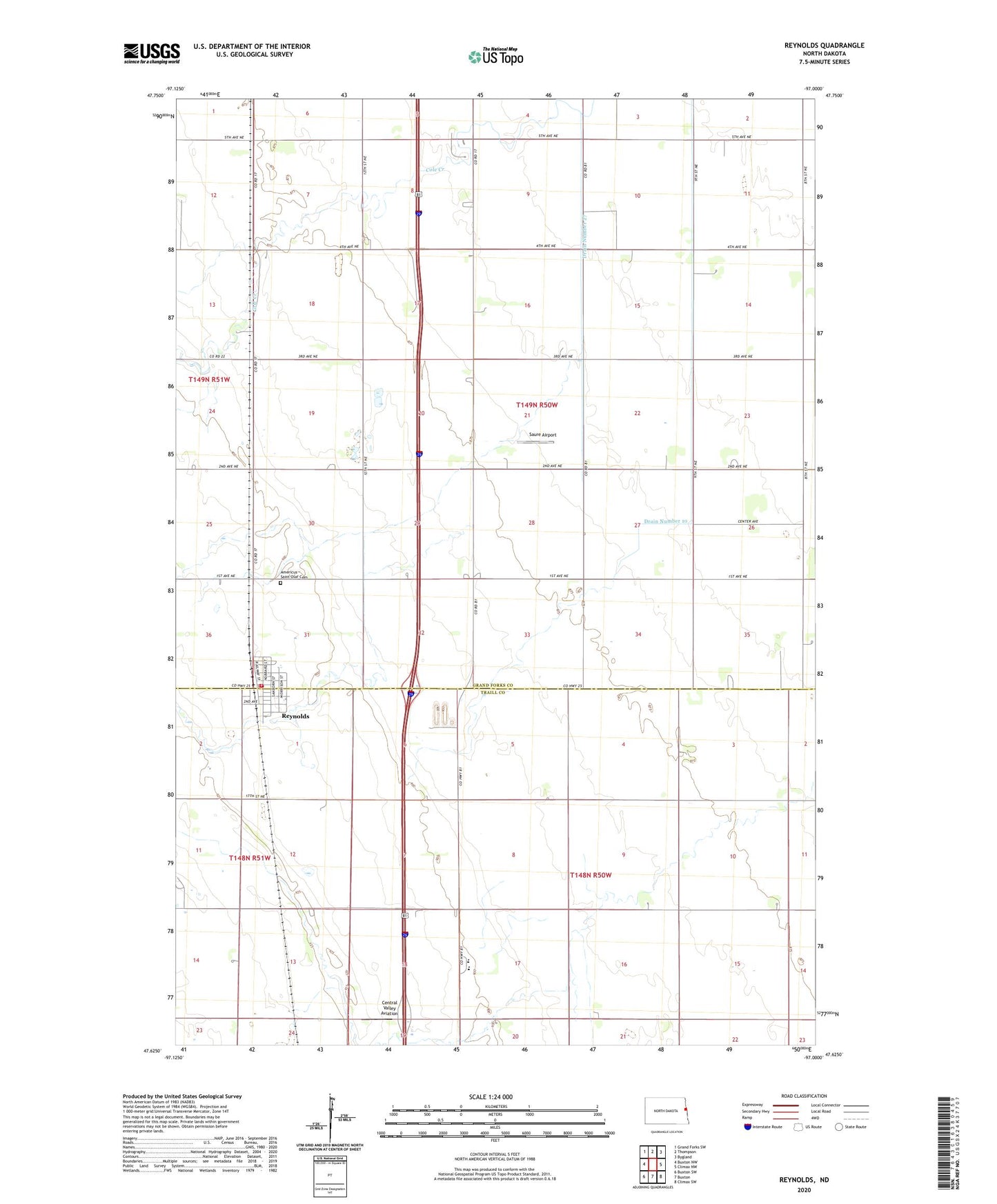 Reynolds North Dakota US Topo Map Image