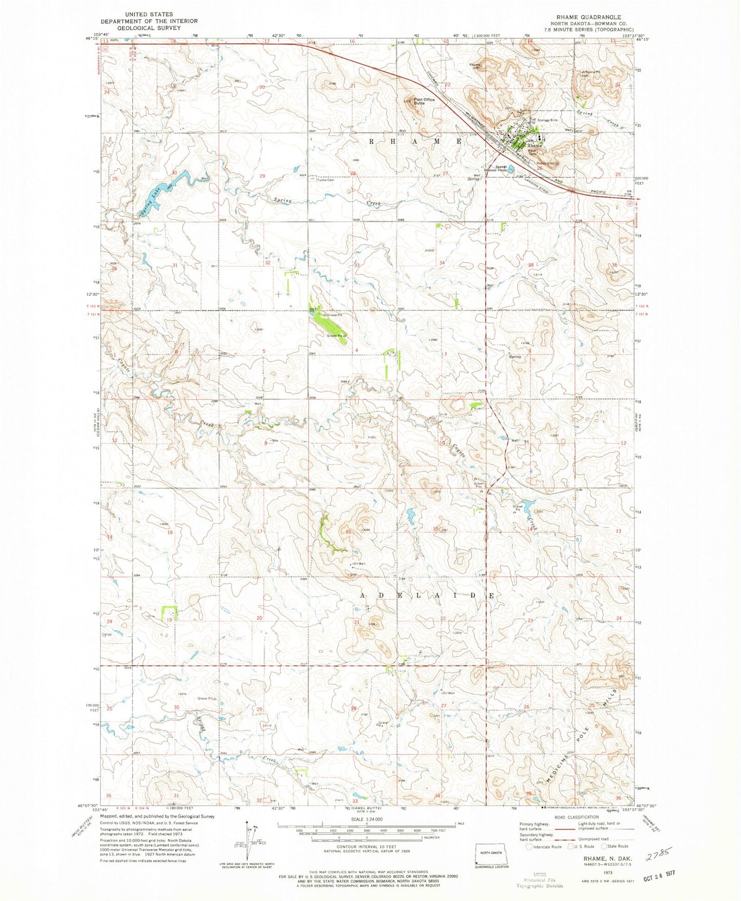 Classic USGS Rhame North Dakota 7.5'x7.5' Topo Map Image