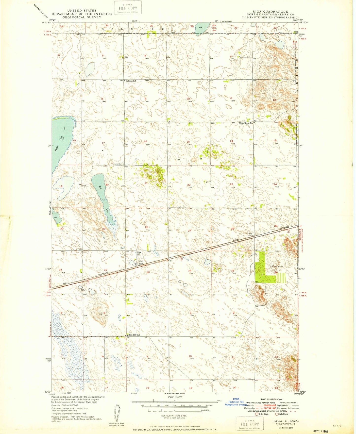 Classic USGS Riga North Dakota 7.5'x7.5' Topo Map Image