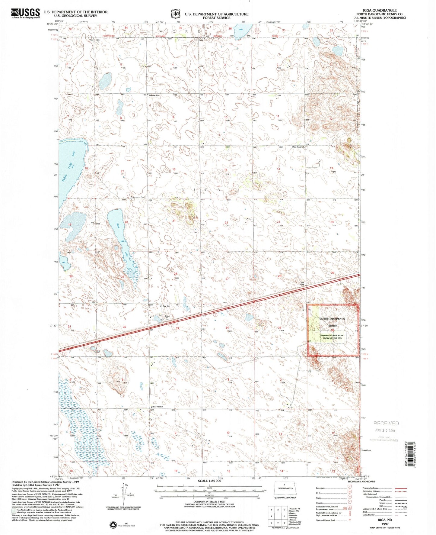Classic USGS Riga North Dakota 7.5'x7.5' Topo Map Image