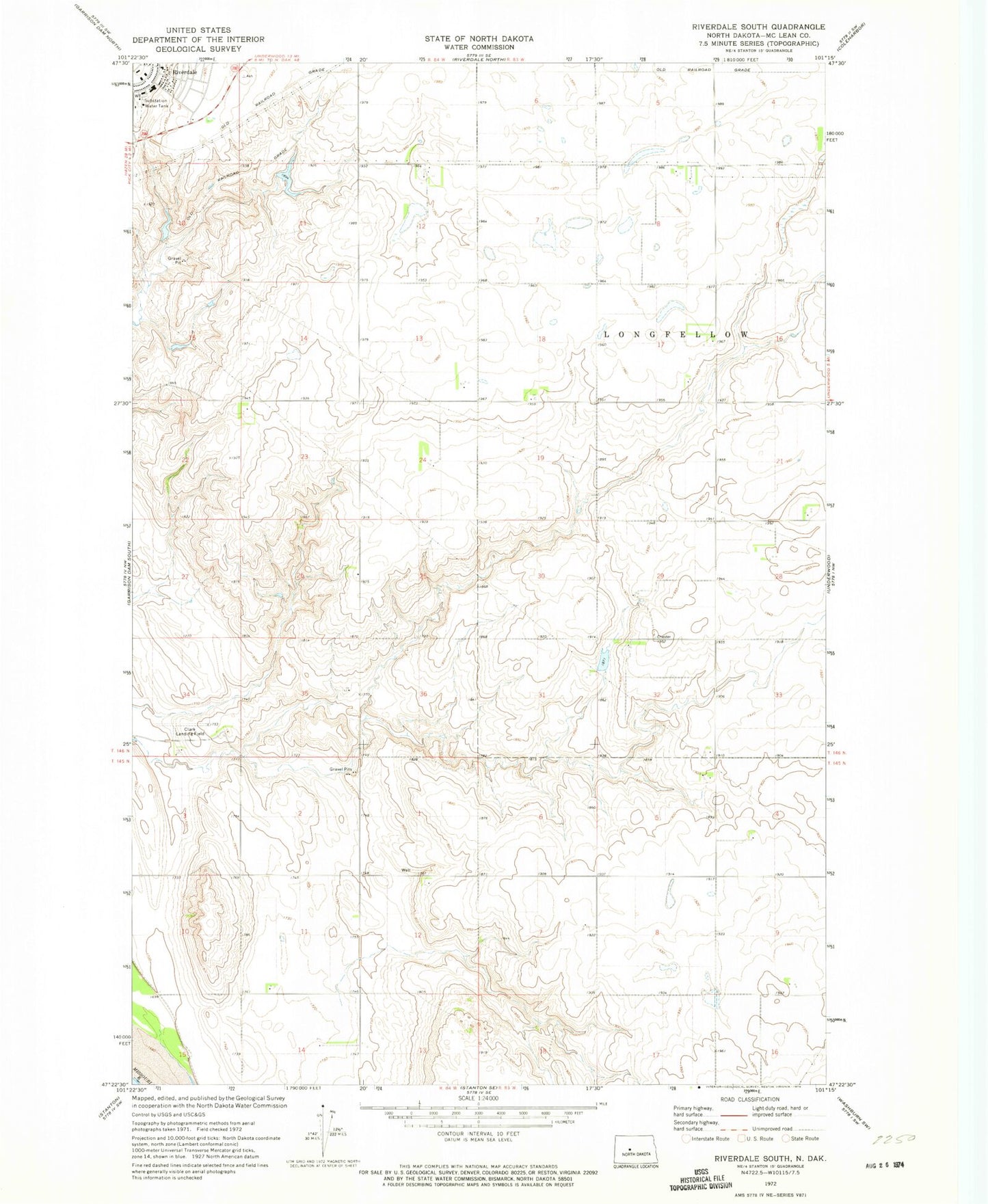 Classic USGS Riverdale South North Dakota 7.5'x7.5' Topo Map Image