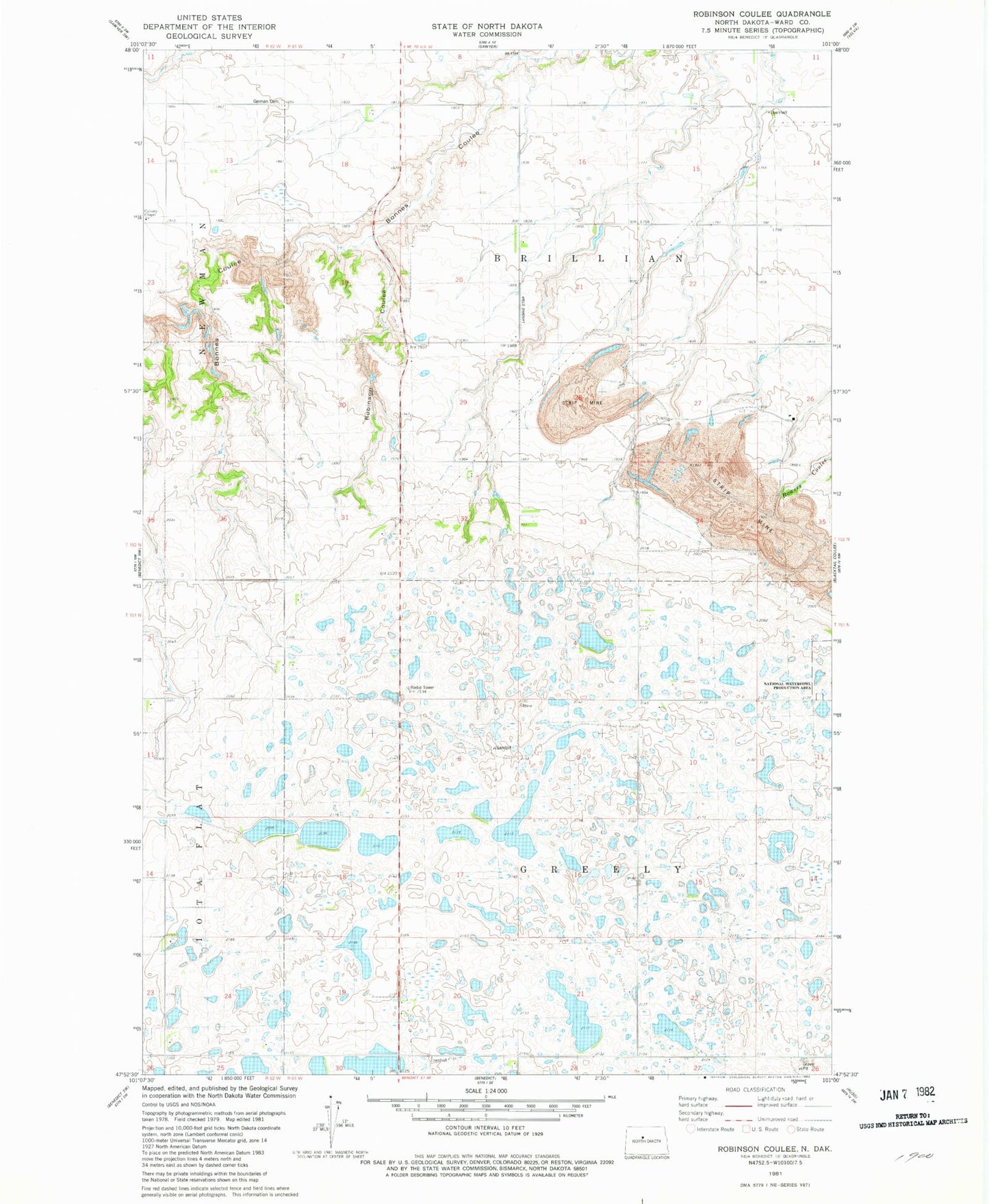 Classic USGS Robinson Coulee North Dakota 7.5'x7.5' Topo Map Image