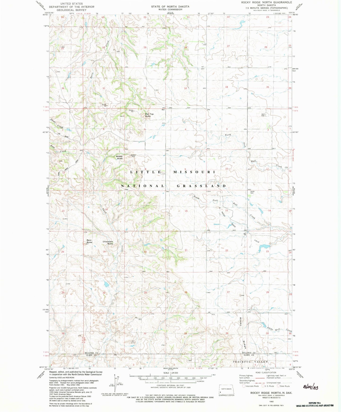 Classic USGS Rocky Ridge North North Dakota 7.5'x7.5' Topo Map Image