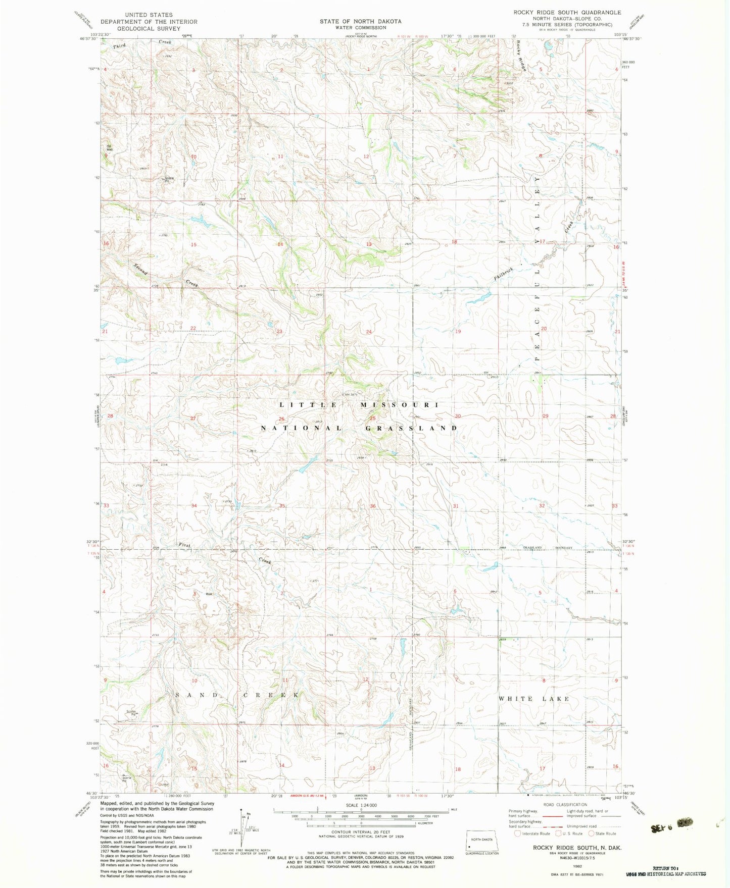 Classic USGS Rocky Ridge South North Dakota 7.5'x7.5' Topo Map Image