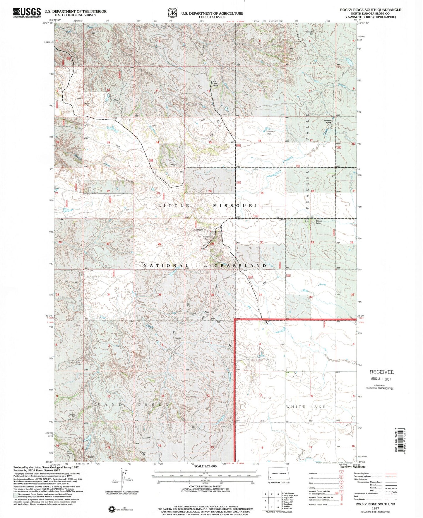 Classic USGS Rocky Ridge South North Dakota 7.5'x7.5' Topo Map Image