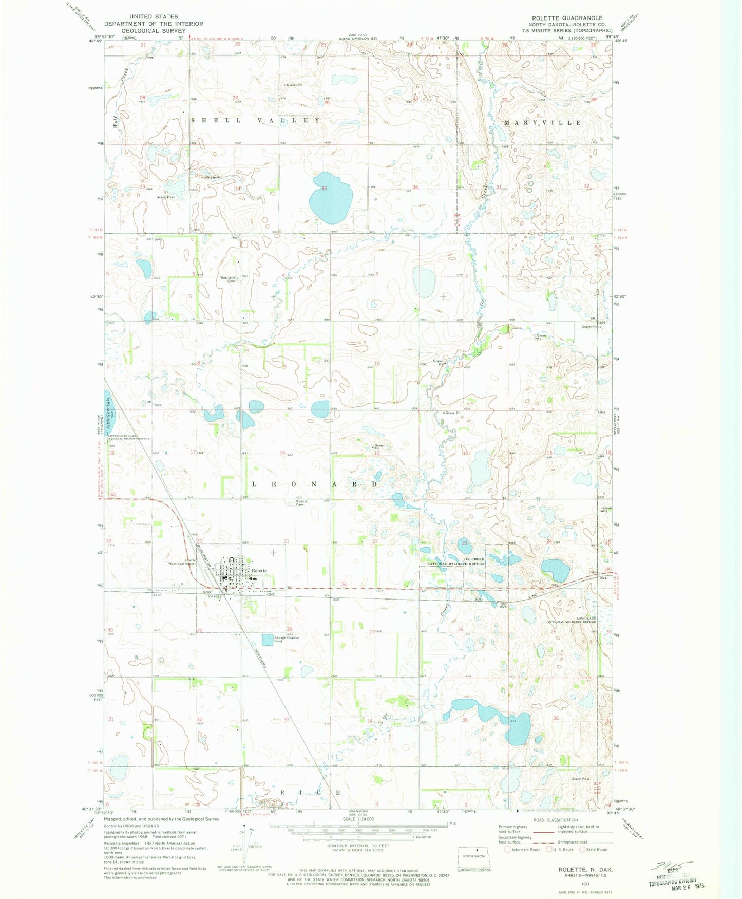 Classic USGS Rolette North Dakota 7.5'x7.5' Topo Map Image