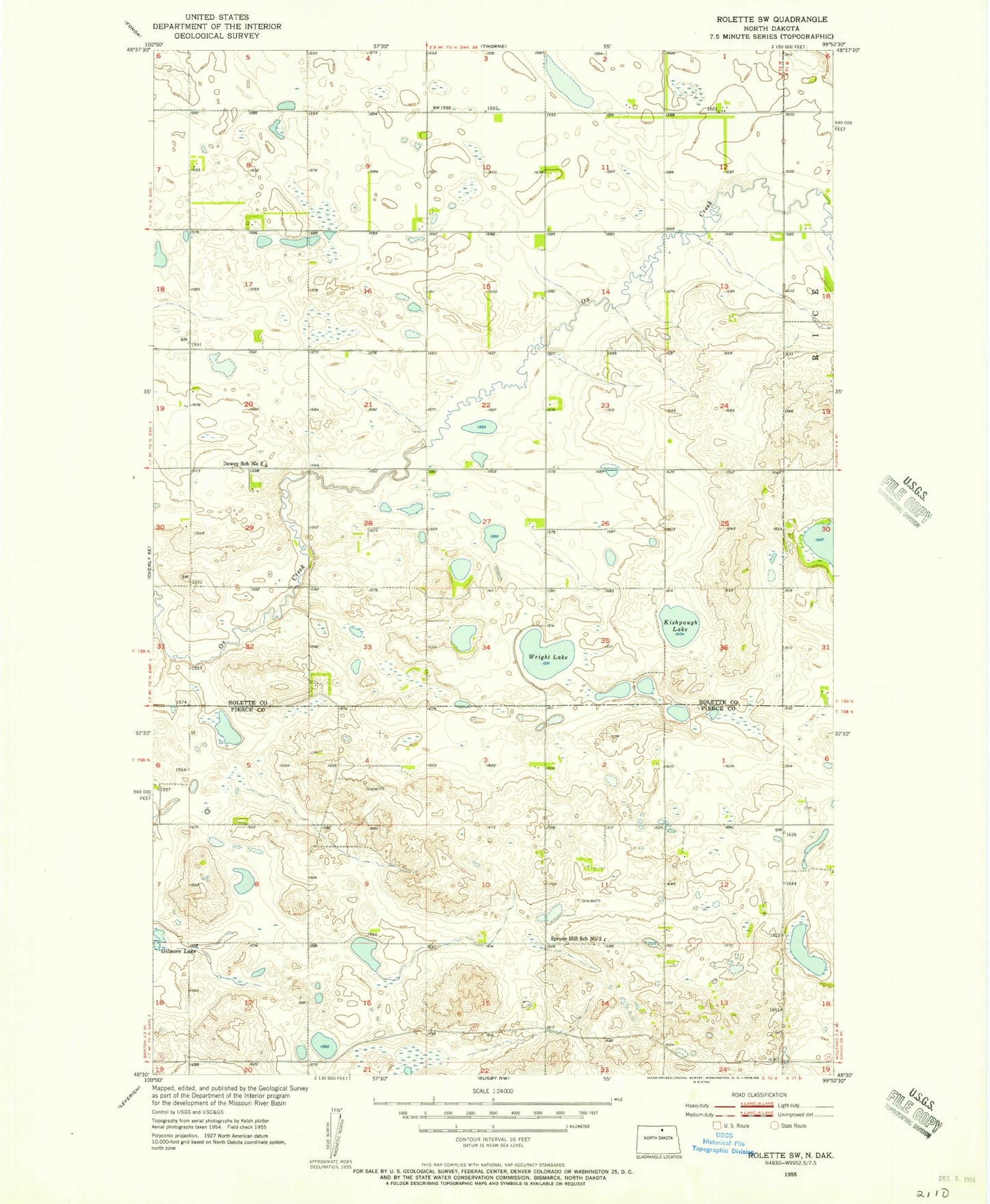 Classic USGS Rolette SW North Dakota 7.5'x7.5' Topo Map Image