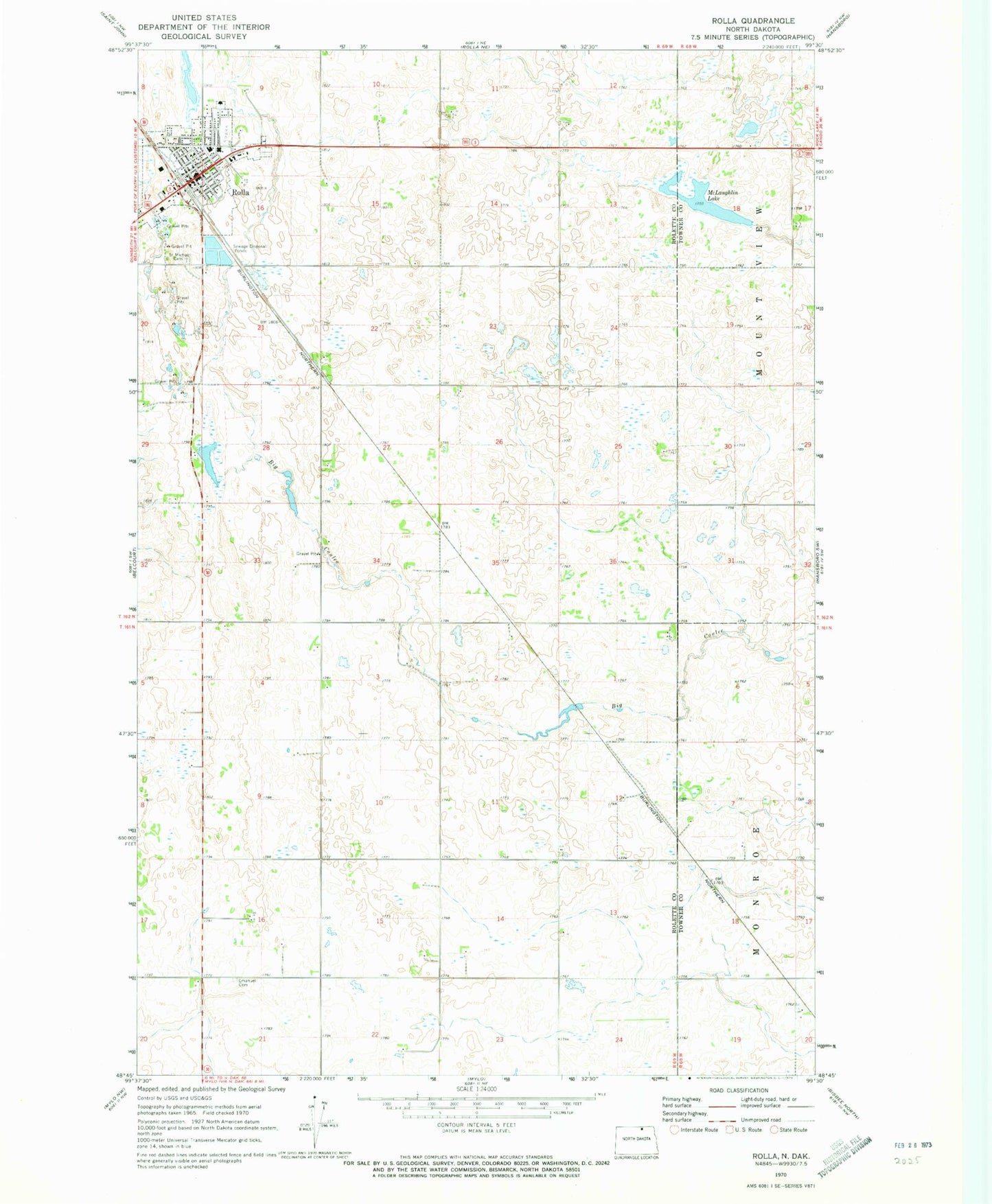 Classic USGS Rolla North Dakota 7.5'x7.5' Topo Map Image