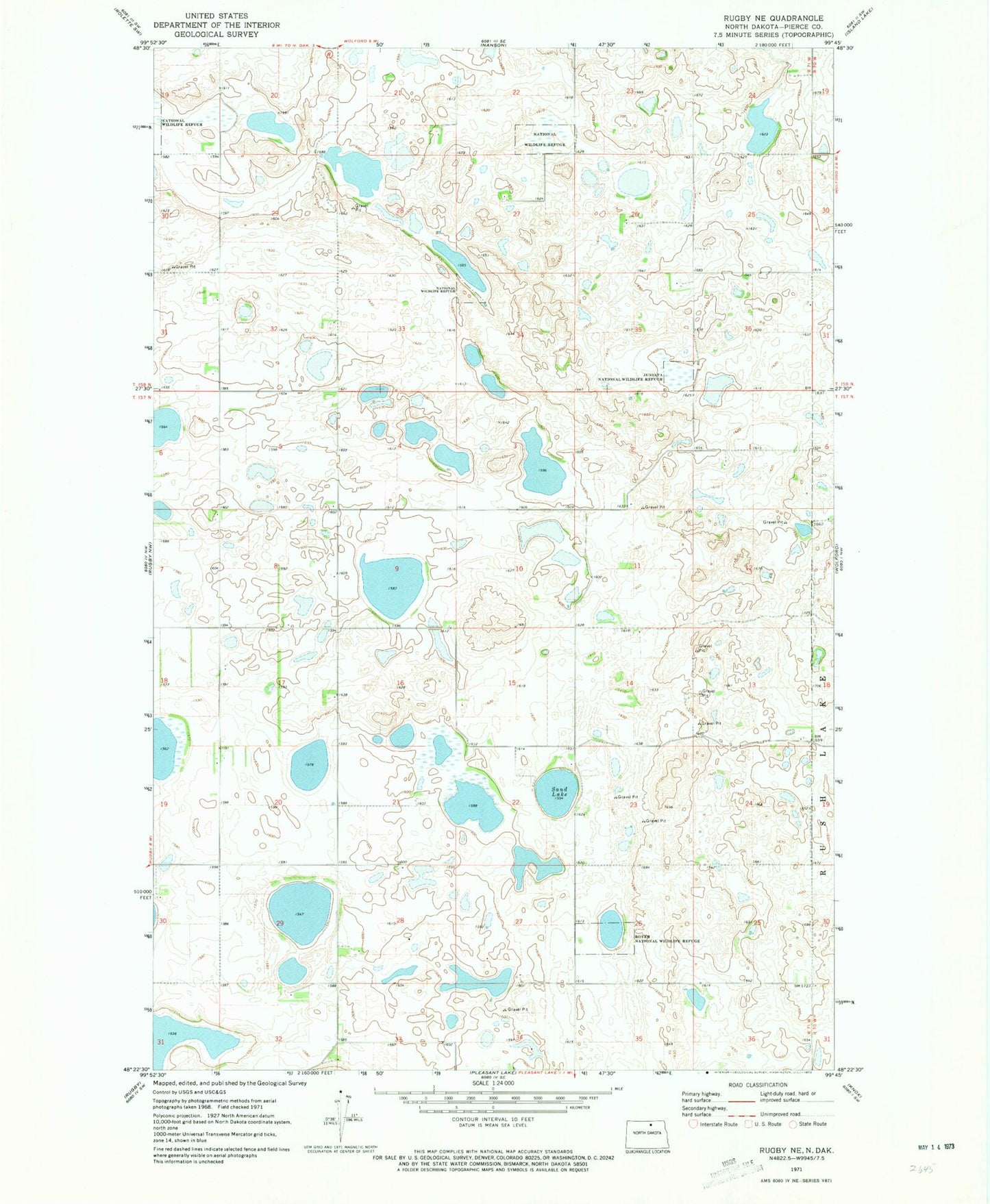 Classic USGS Rugby NE North Dakota 7.5'x7.5' Topo Map Image