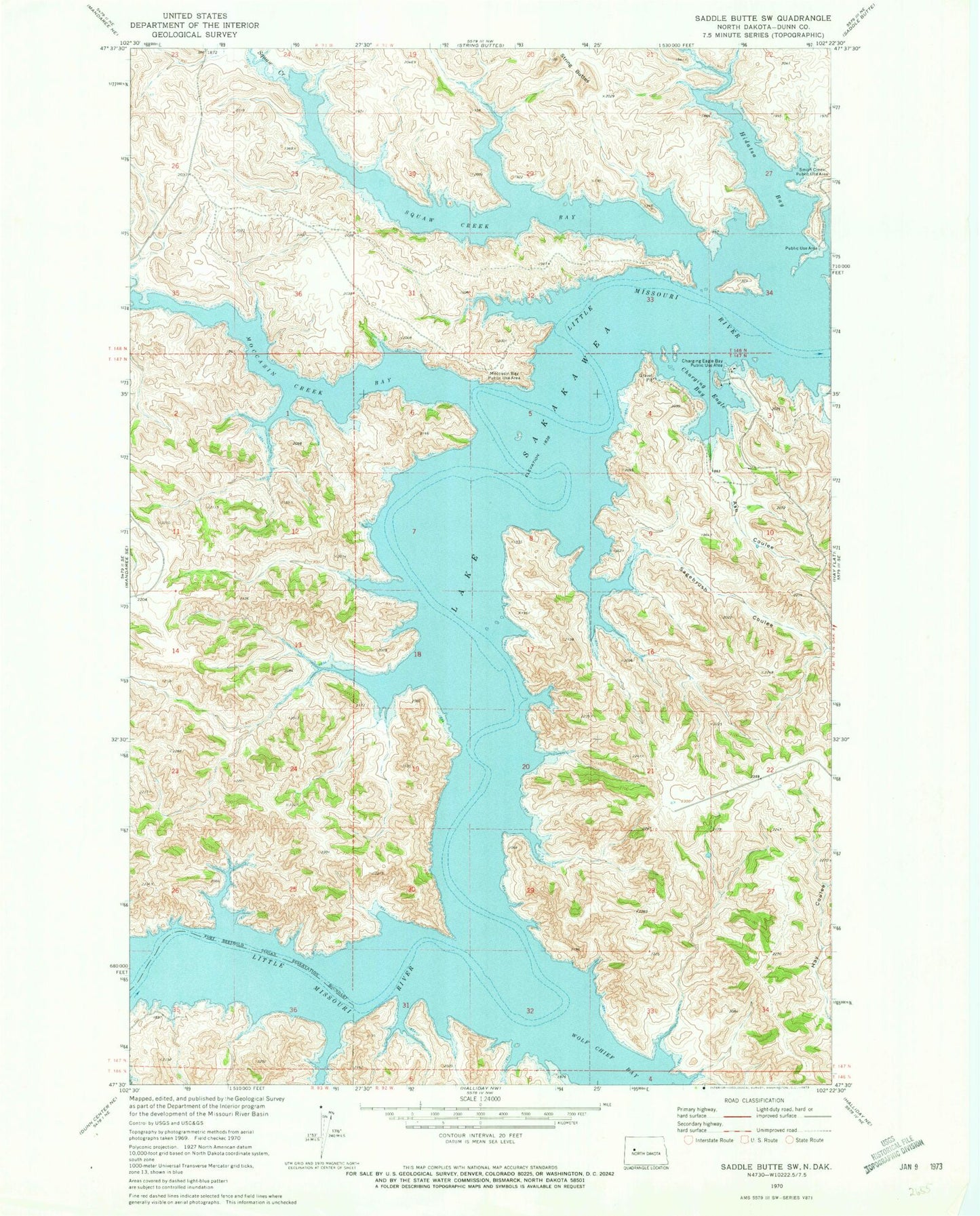 Classic USGS Saddle Butte SW North Dakota 7.5'x7.5' Topo Map Image