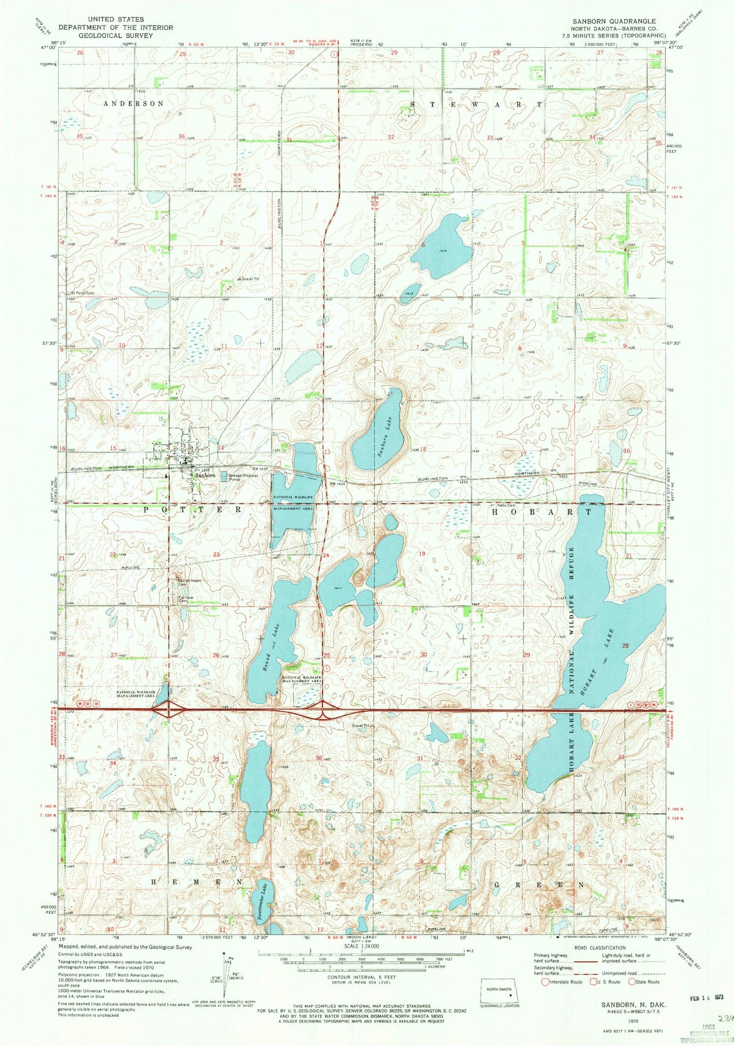 Classic USGS Sanborn North Dakota 7.5'x7.5' Topo Map Image