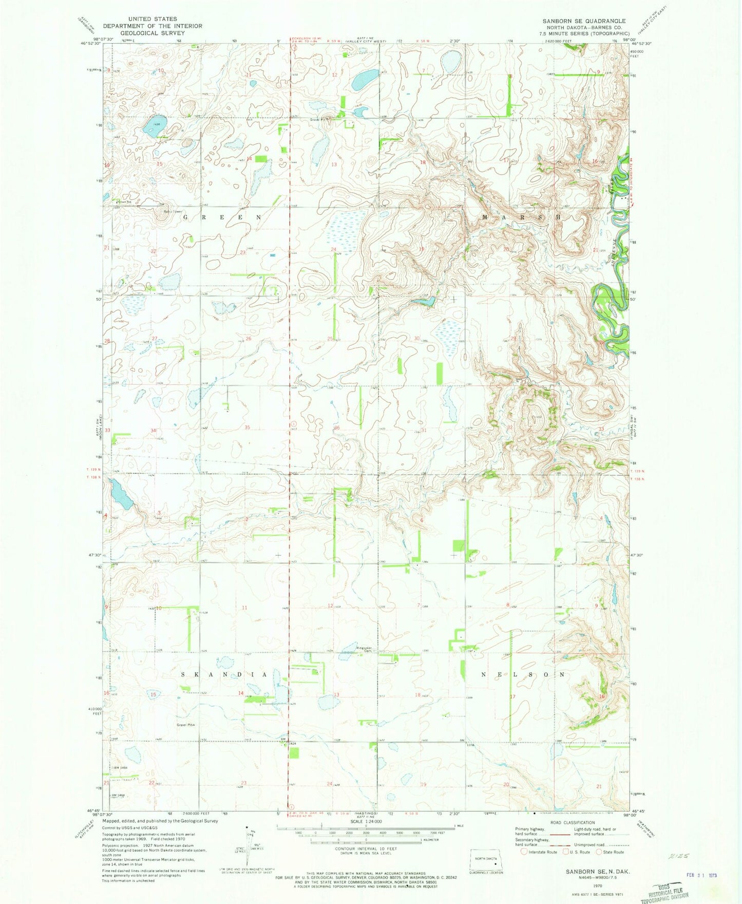 Classic USGS Sanborn SE North Dakota 7.5'x7.5' Topo Map Image