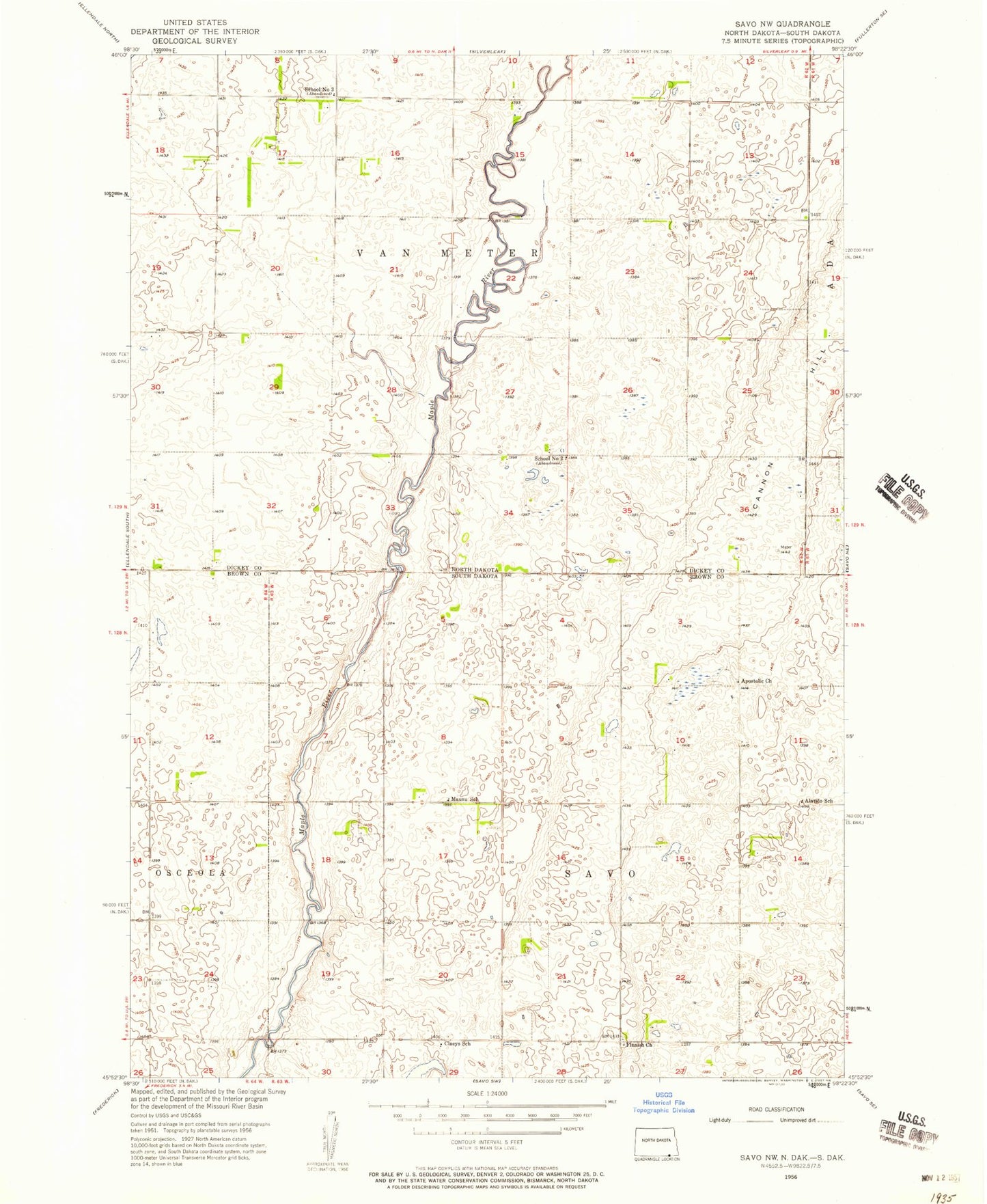 Classic USGS Savo NW South Dakota 7.5'x7.5' Topo Map Image