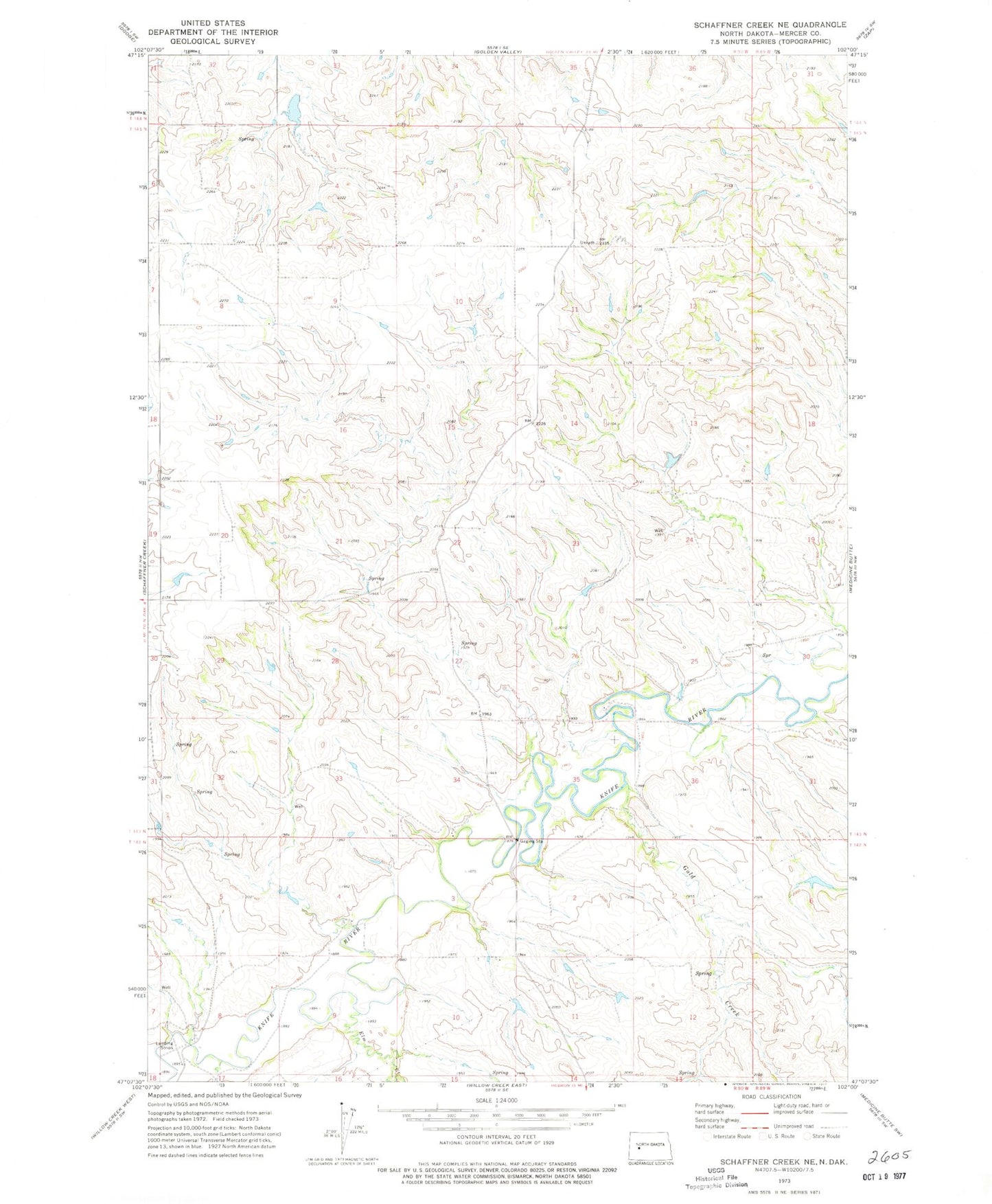 Classic USGS Schaffner Creek NE North Dakota 7.5'x7.5' Topo Map Image