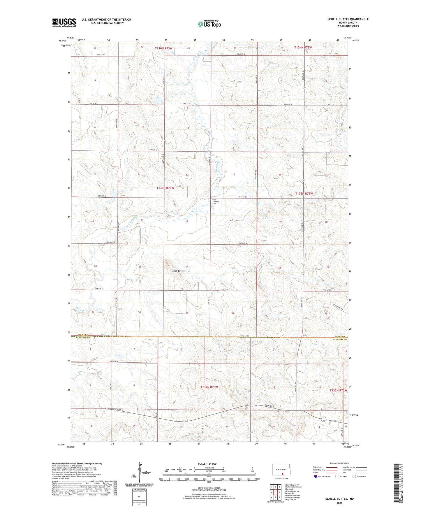 Schell Buttes North Dakota US Topo Map Image