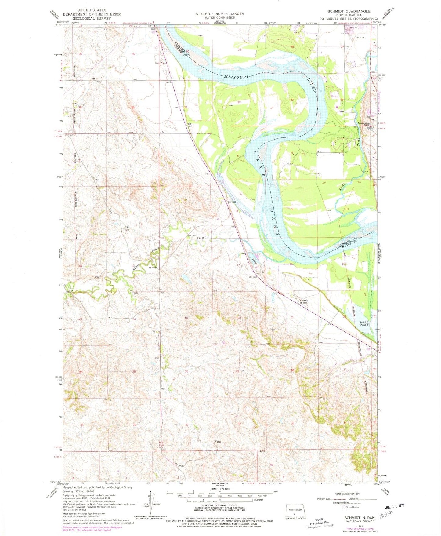 Classic USGS Schmidt North Dakota 7.5'x7.5' Topo Map Image