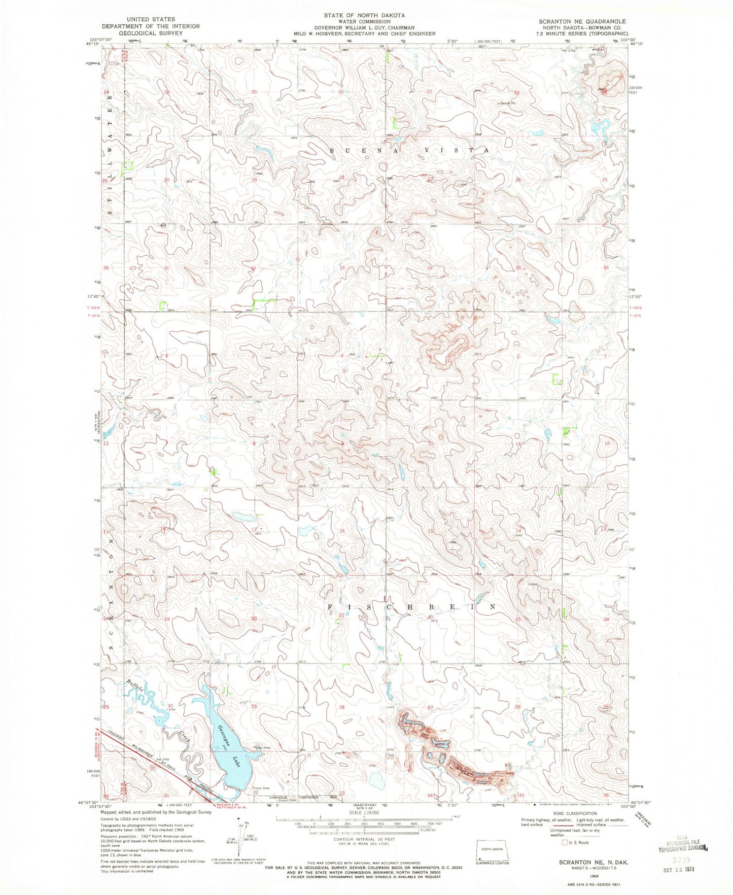 Classic USGS Scranton NE North Dakota 7.5'x7.5' Topo Map Image