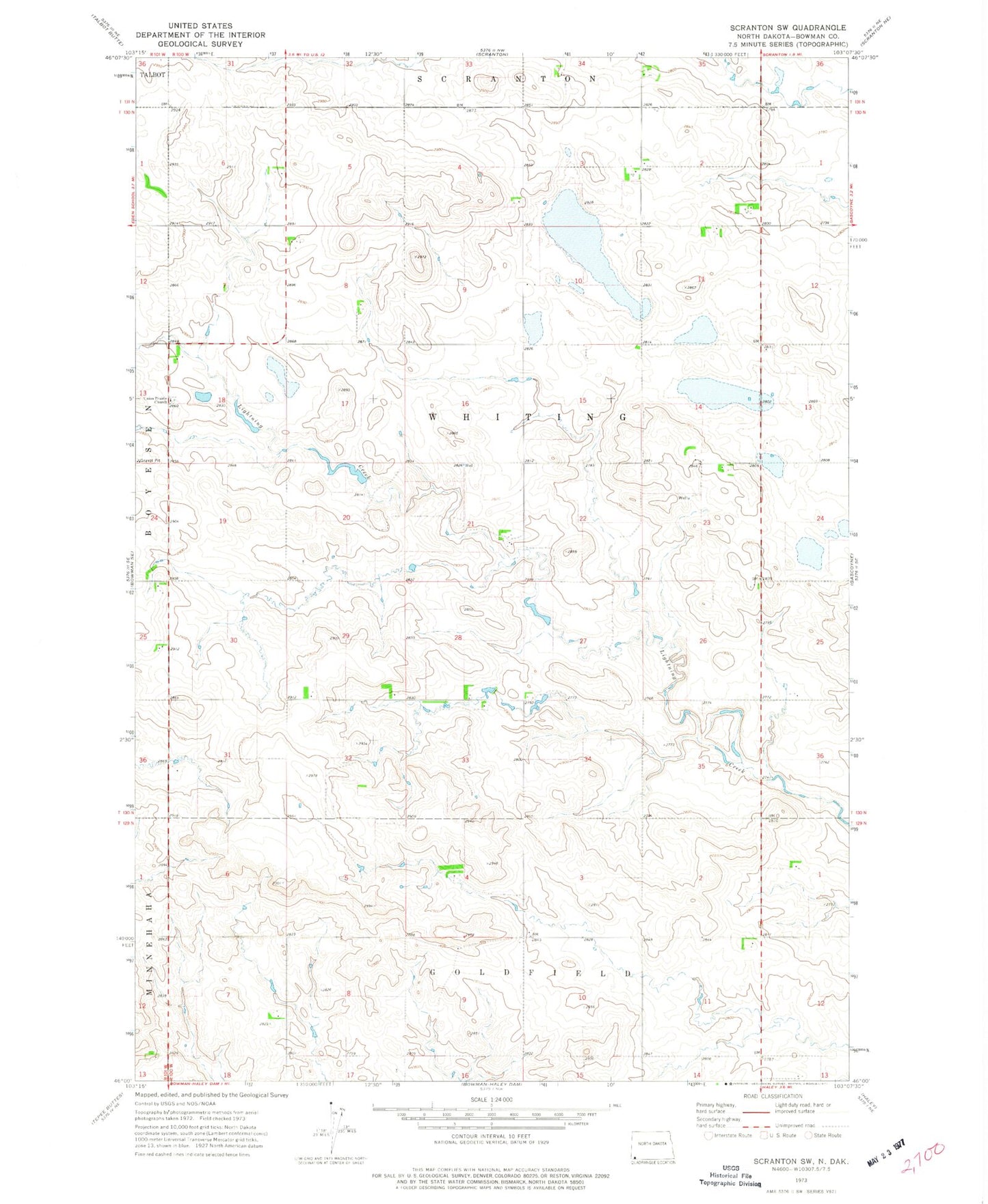 Classic USGS Scranton SW North Dakota 7.5'x7.5' Topo Map Image