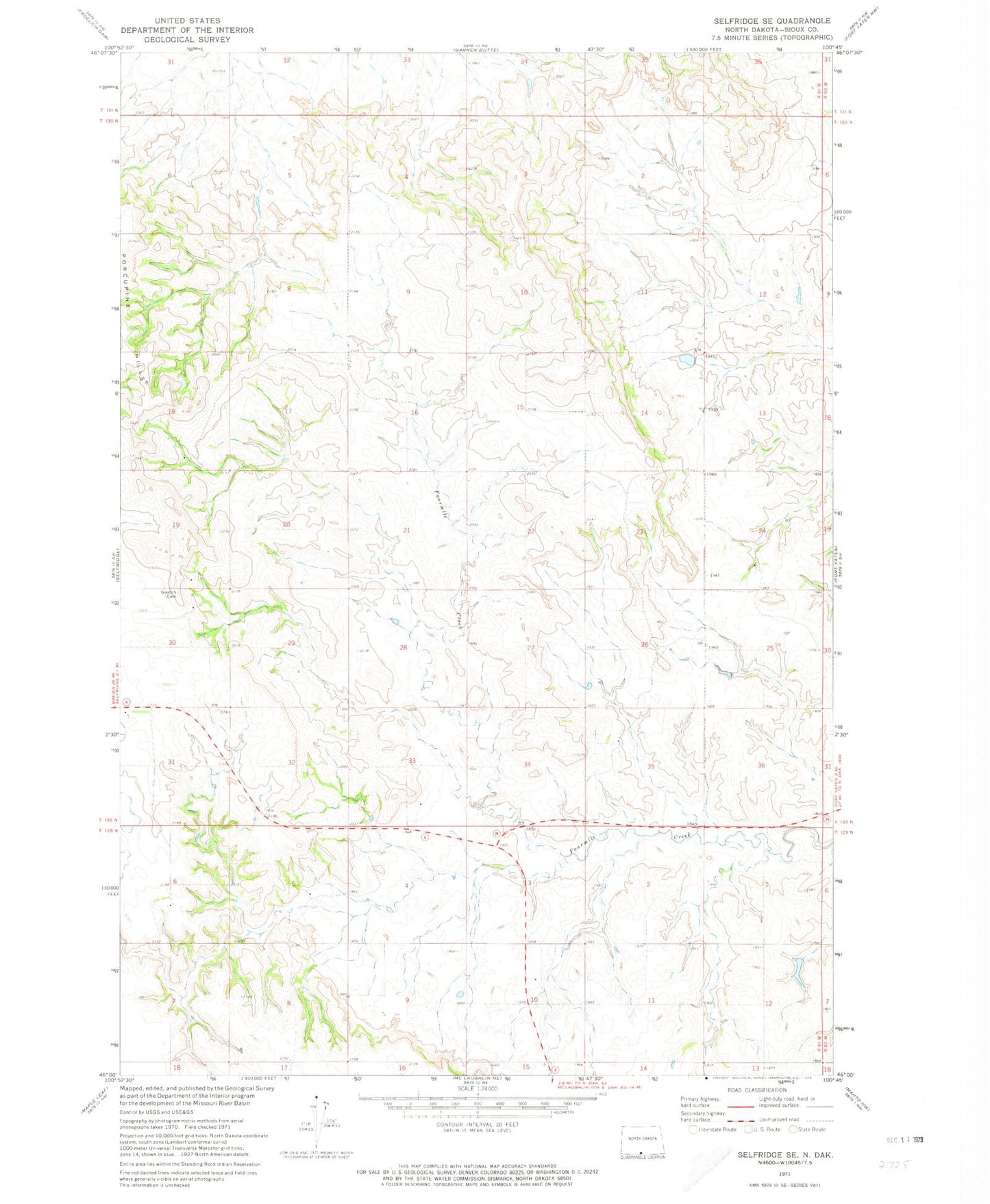 Classic USGS Selfridge SE North Dakota 7.5'x7.5' Topo Map Image