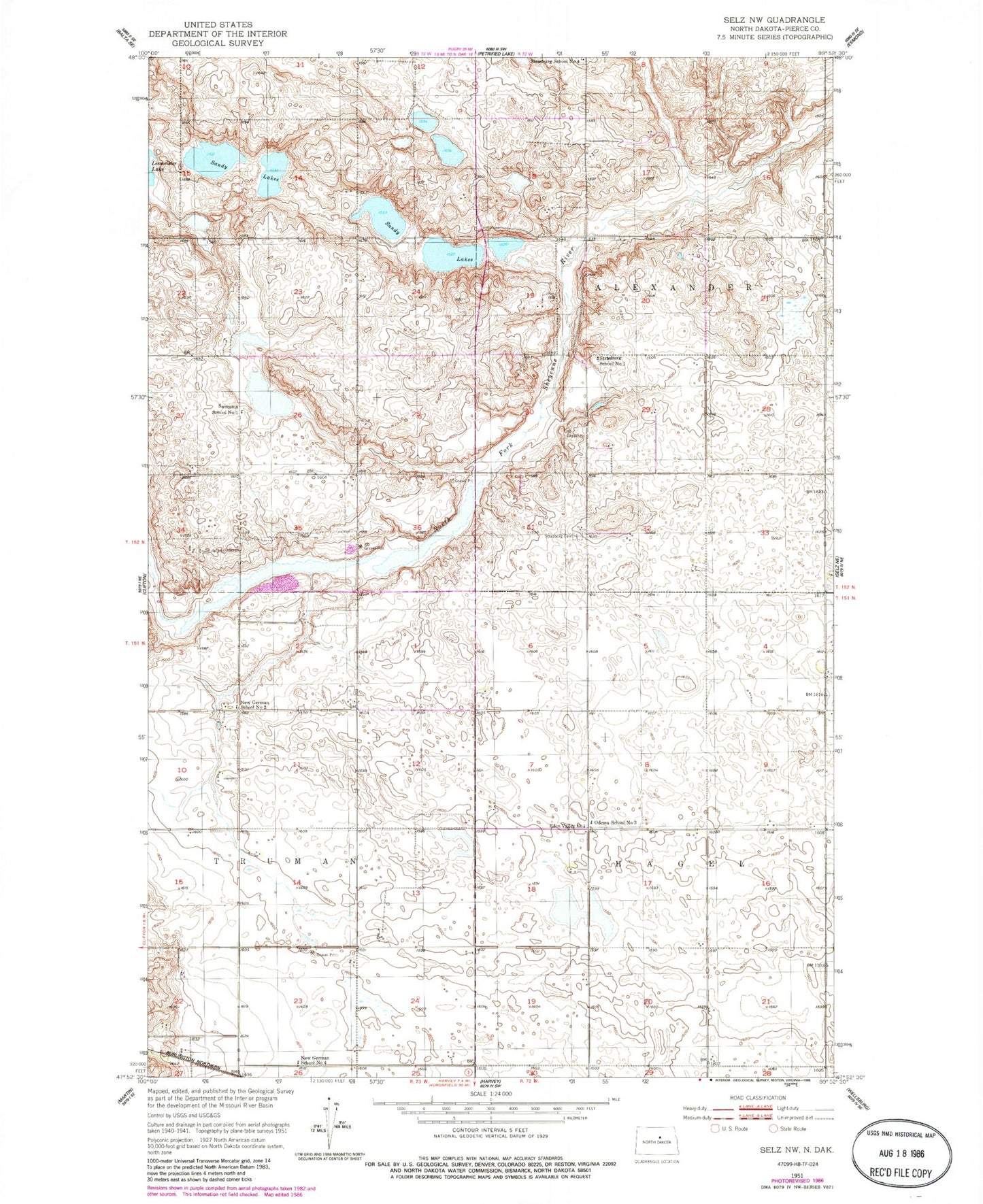 Classic USGS Selz NW North Dakota 7.5'x7.5' Topo Map Image