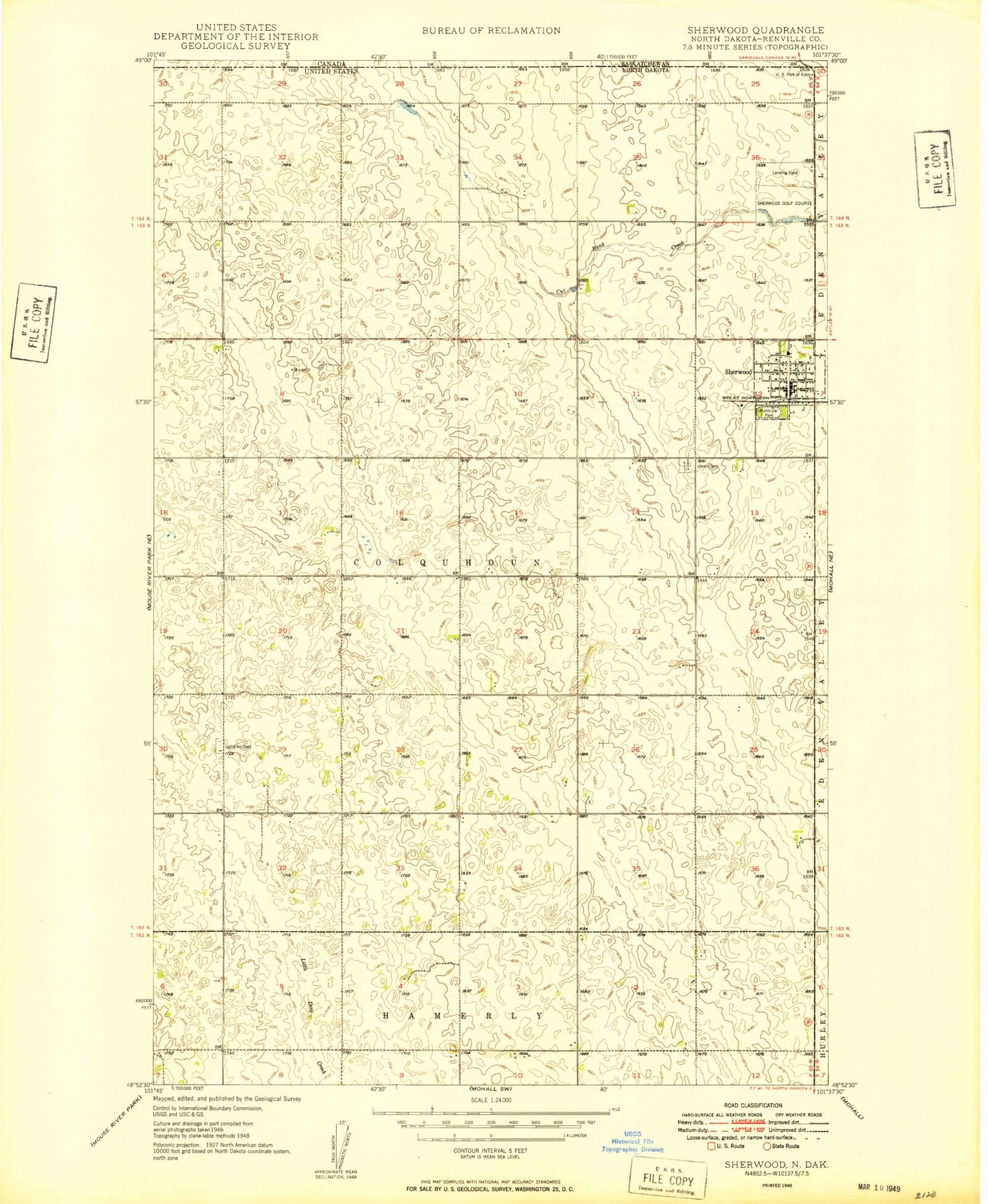 Classic USGS Sherwood North Dakota 7.5'x7.5' Topo Map Image