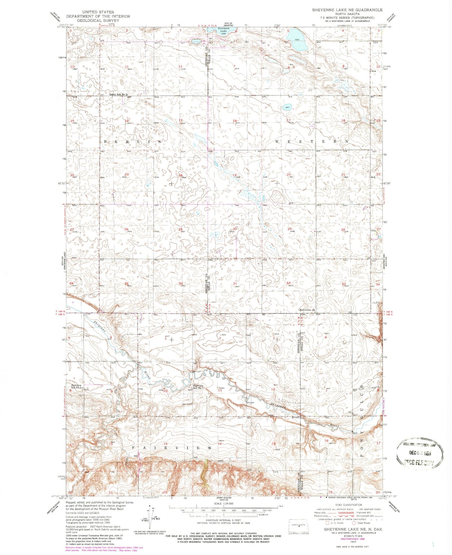Classic USGS Sheyenne Lake NE North Dakota 7.5'x7.5' Topo Map Image